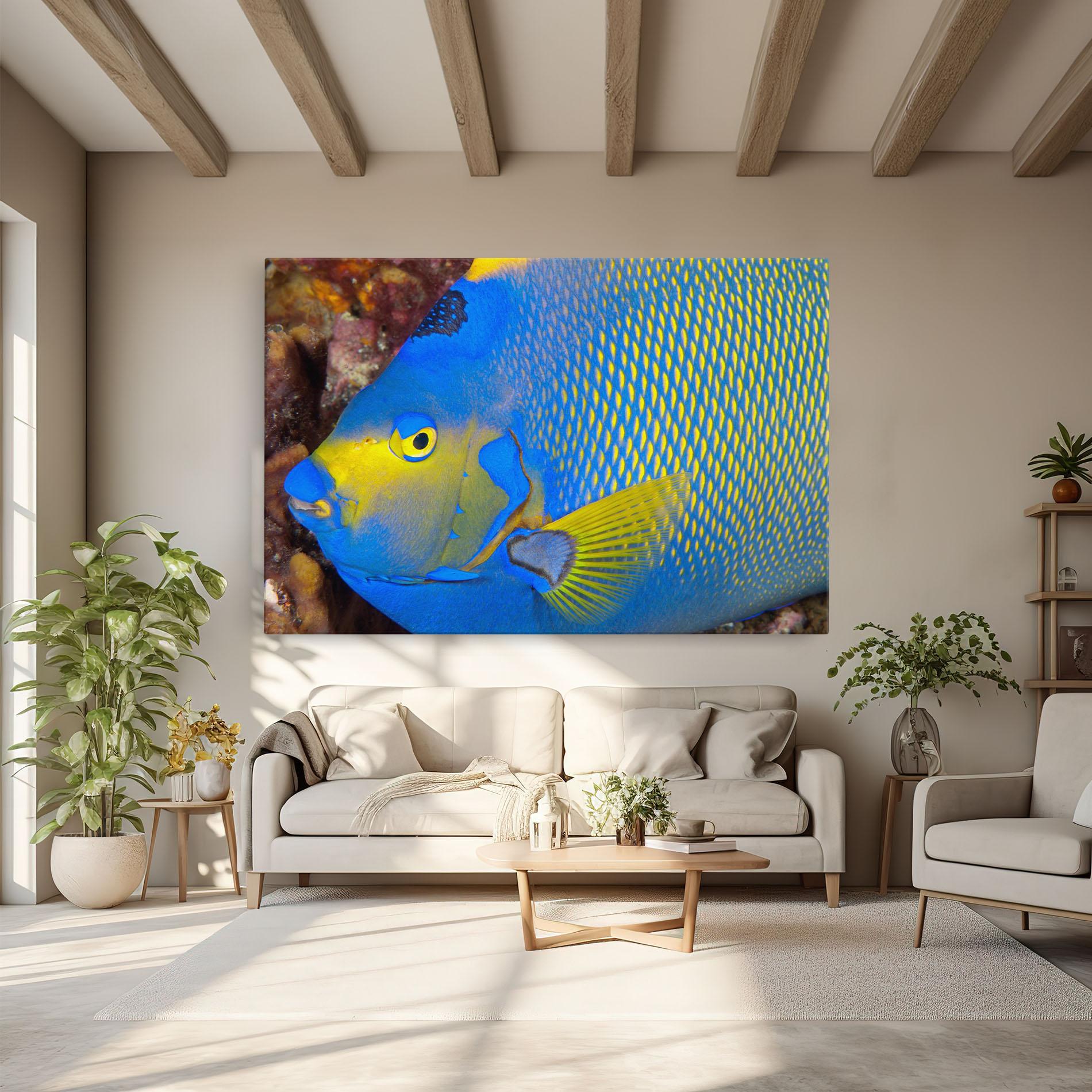 Leinwandbild Blue Yellow Fish mockup 6