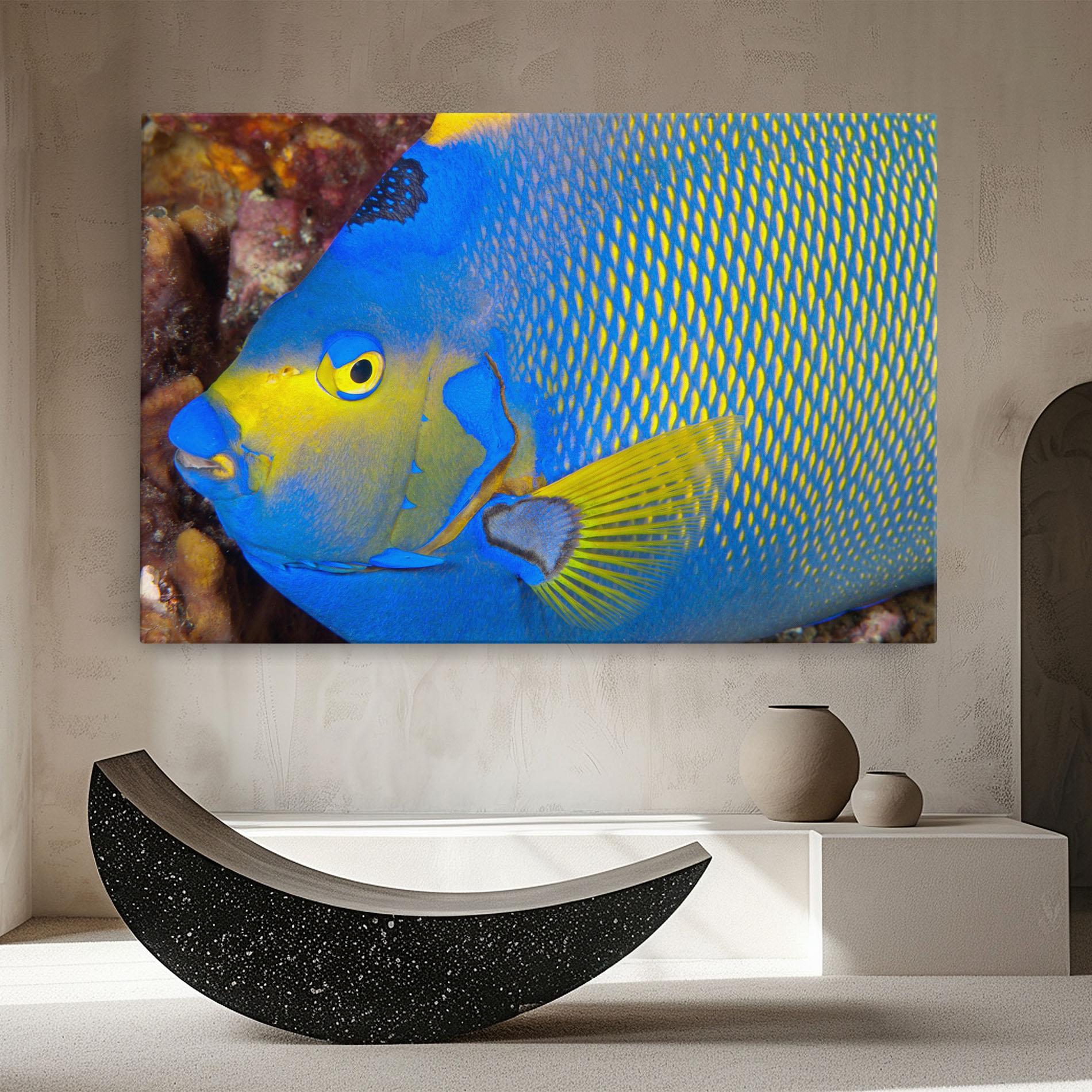 Leinwandbild Blue Yellow Fish mockup 8