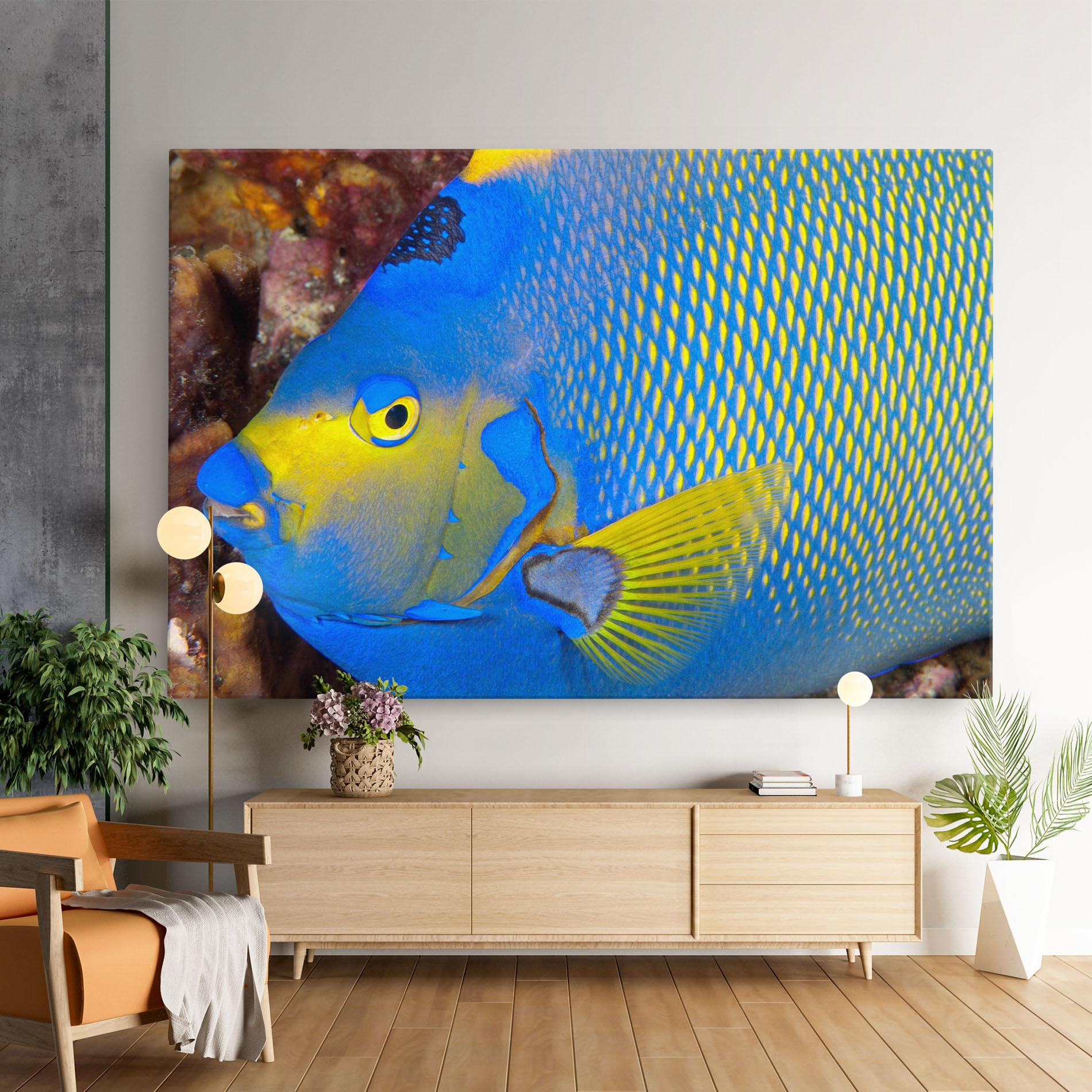 Leinwandbild Blue Yellow Fish mockup 9