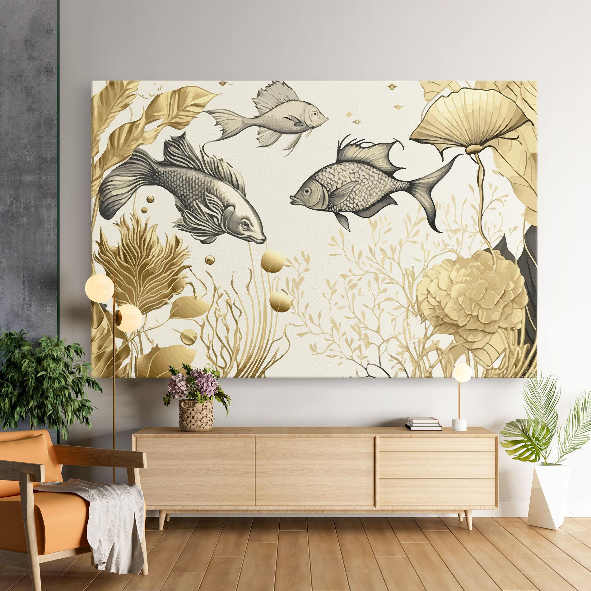Leinwandbild Grey Gold Fish mockup 9