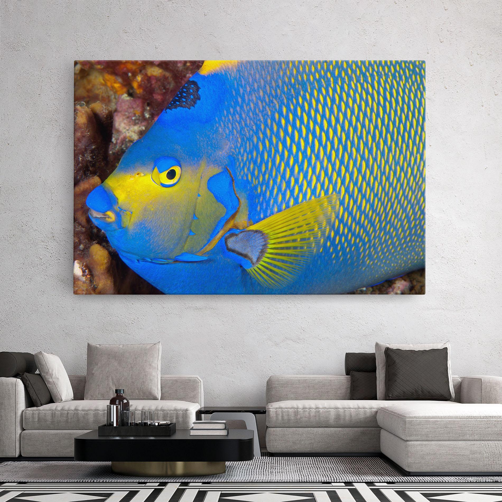 Leinwandbild Blue Yellow Fish mockup 2