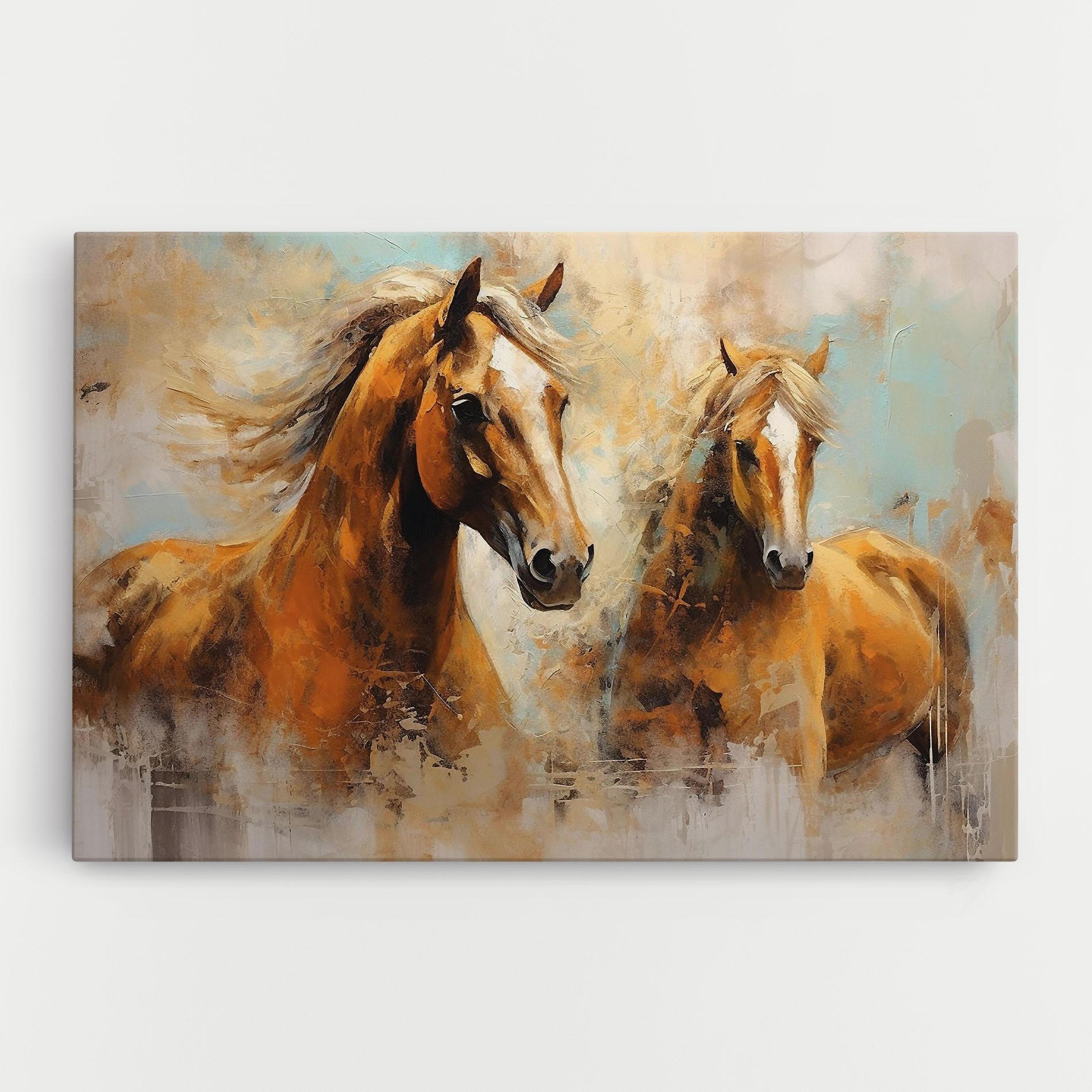 Leinwandbild Brown Horses Staying mockup 0