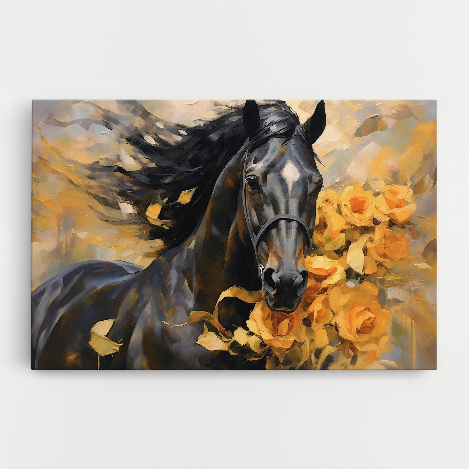 Leinwandbild Yellow Roses Horse mockup 0