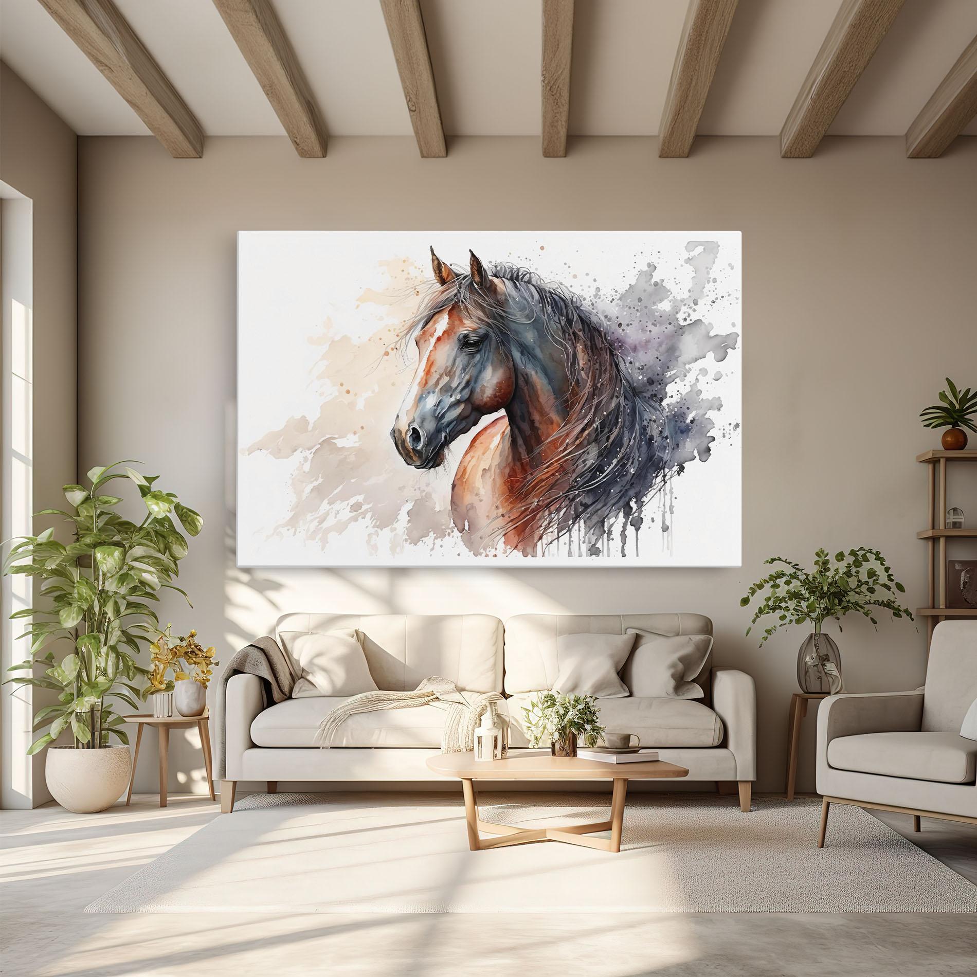 Leinwandbild Black Brown Horse Painting mockup 6