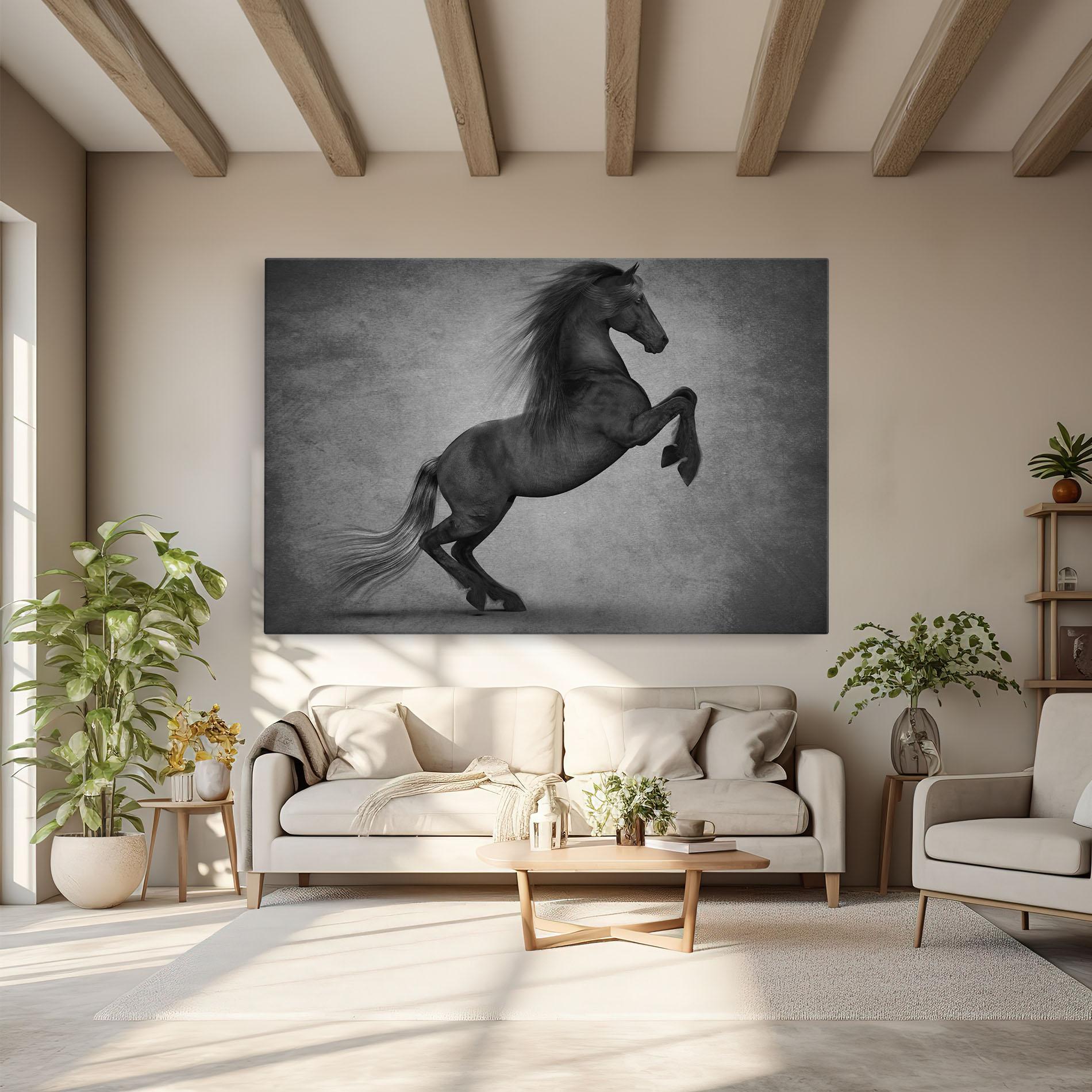Leinwandbild Black Horse Jumping mockup 6