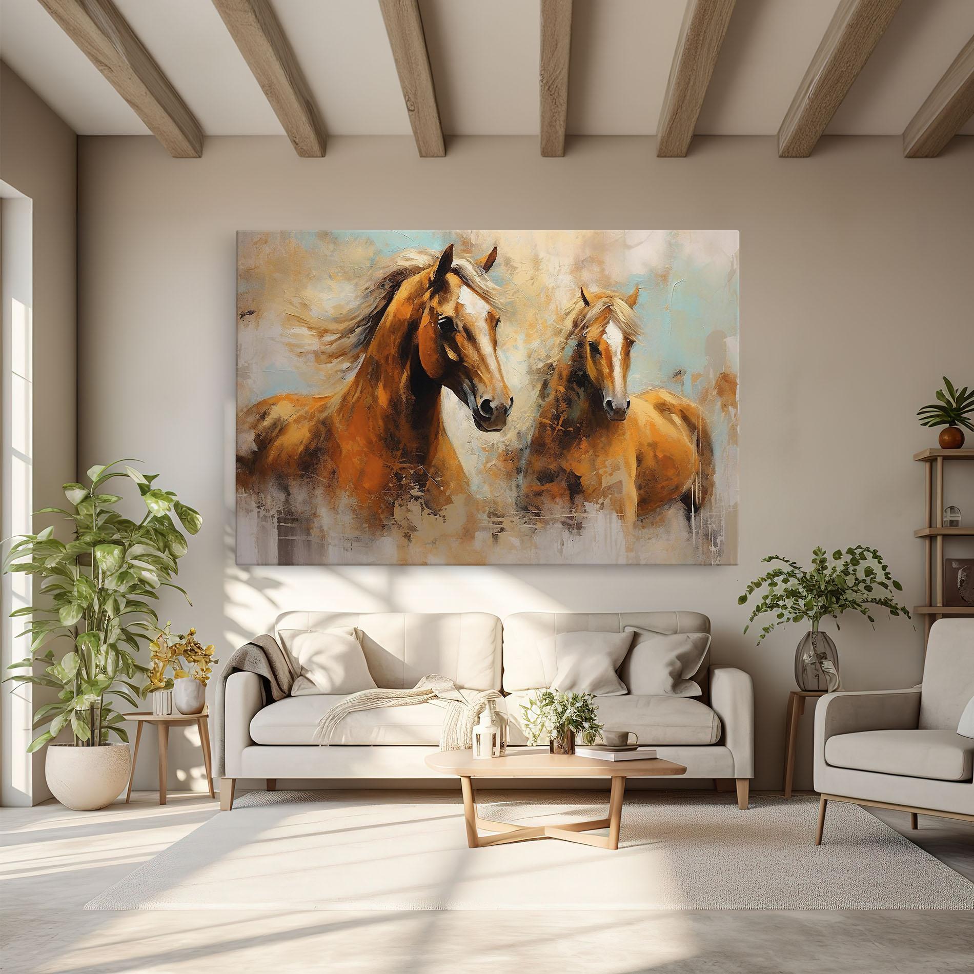 Leinwandbild Brown Horses Staying mockup 6