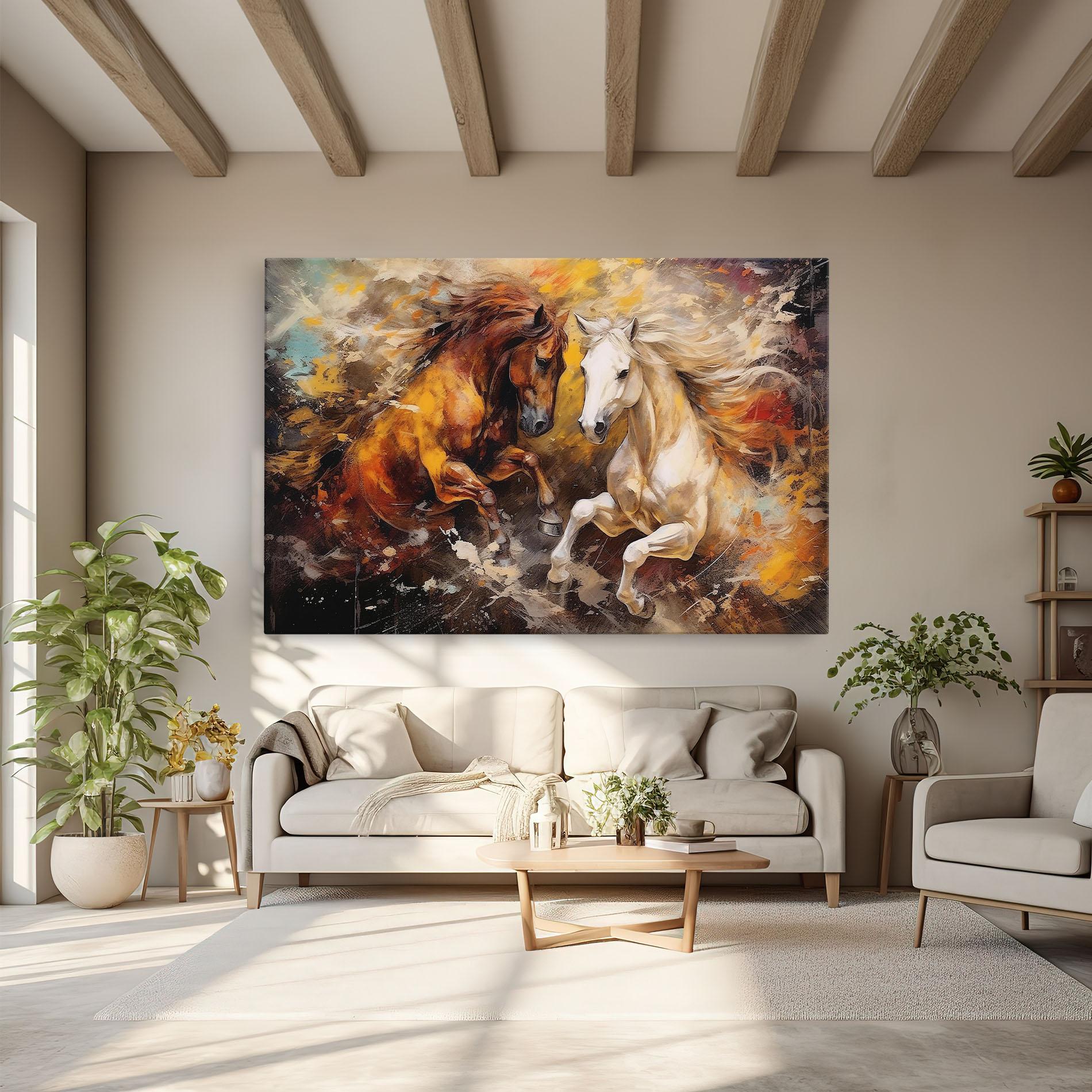 Leinwandbild Brown White Horses mockup 6