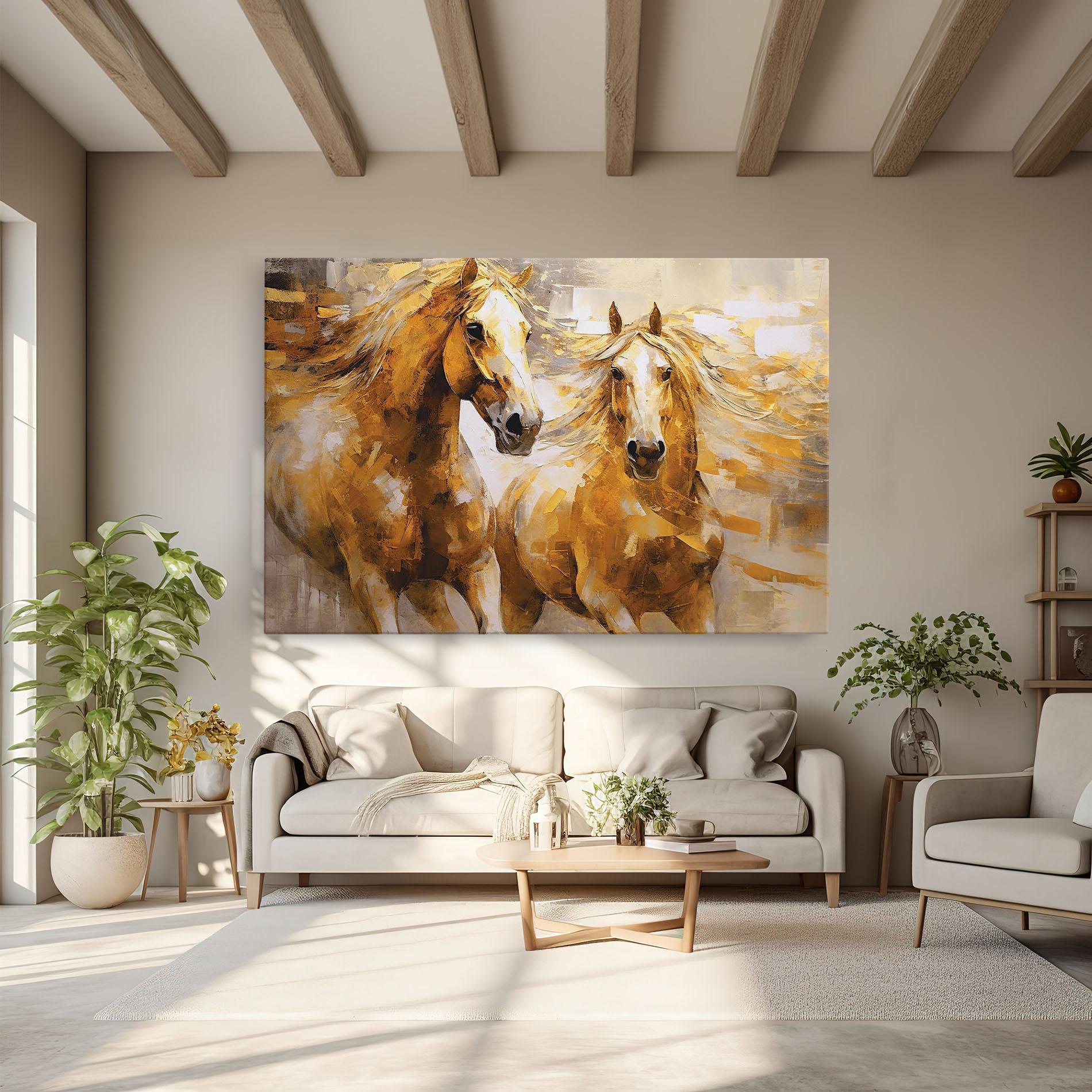 Leinwandbild Golden Brown Horses mockup 6