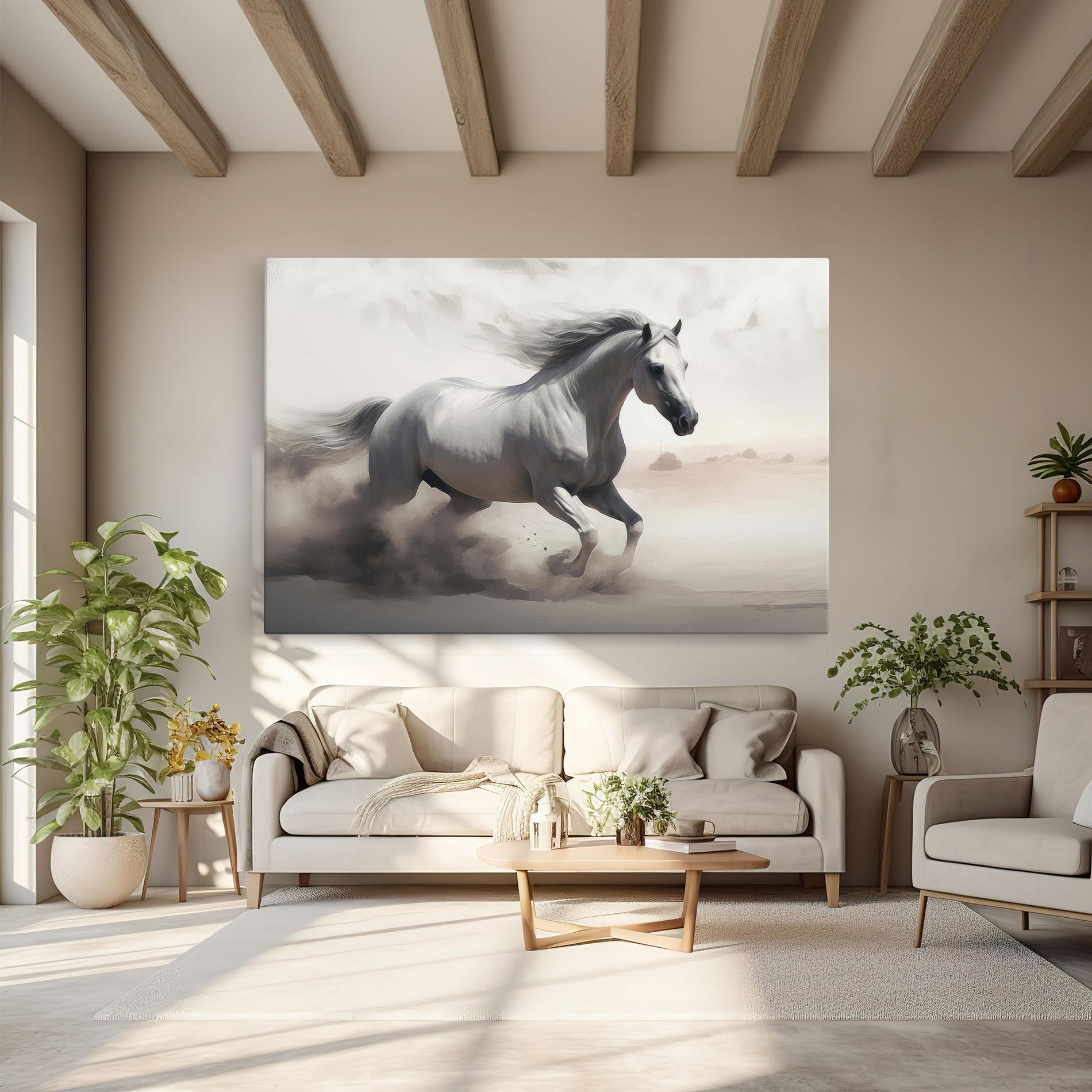 Leinwandbild Light Grey Horse Galloping mockup 6