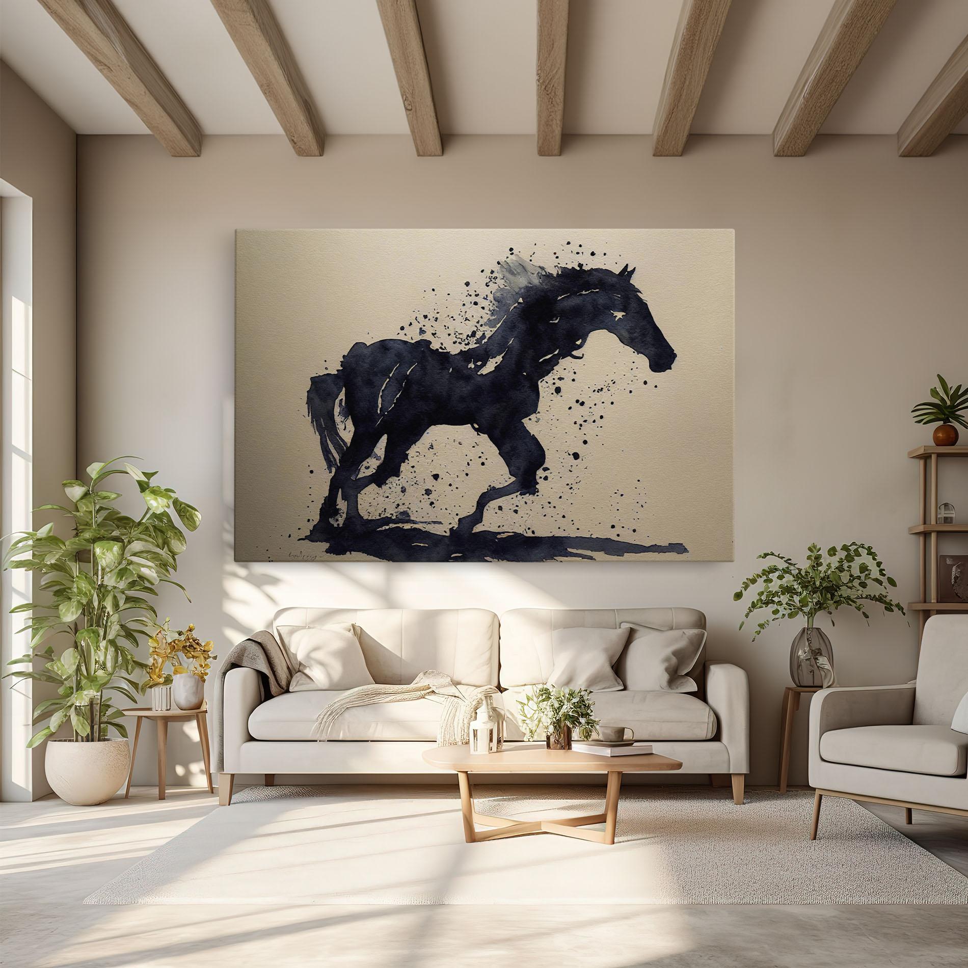 Leinwandbild Watercolor Black Horse mockup 6