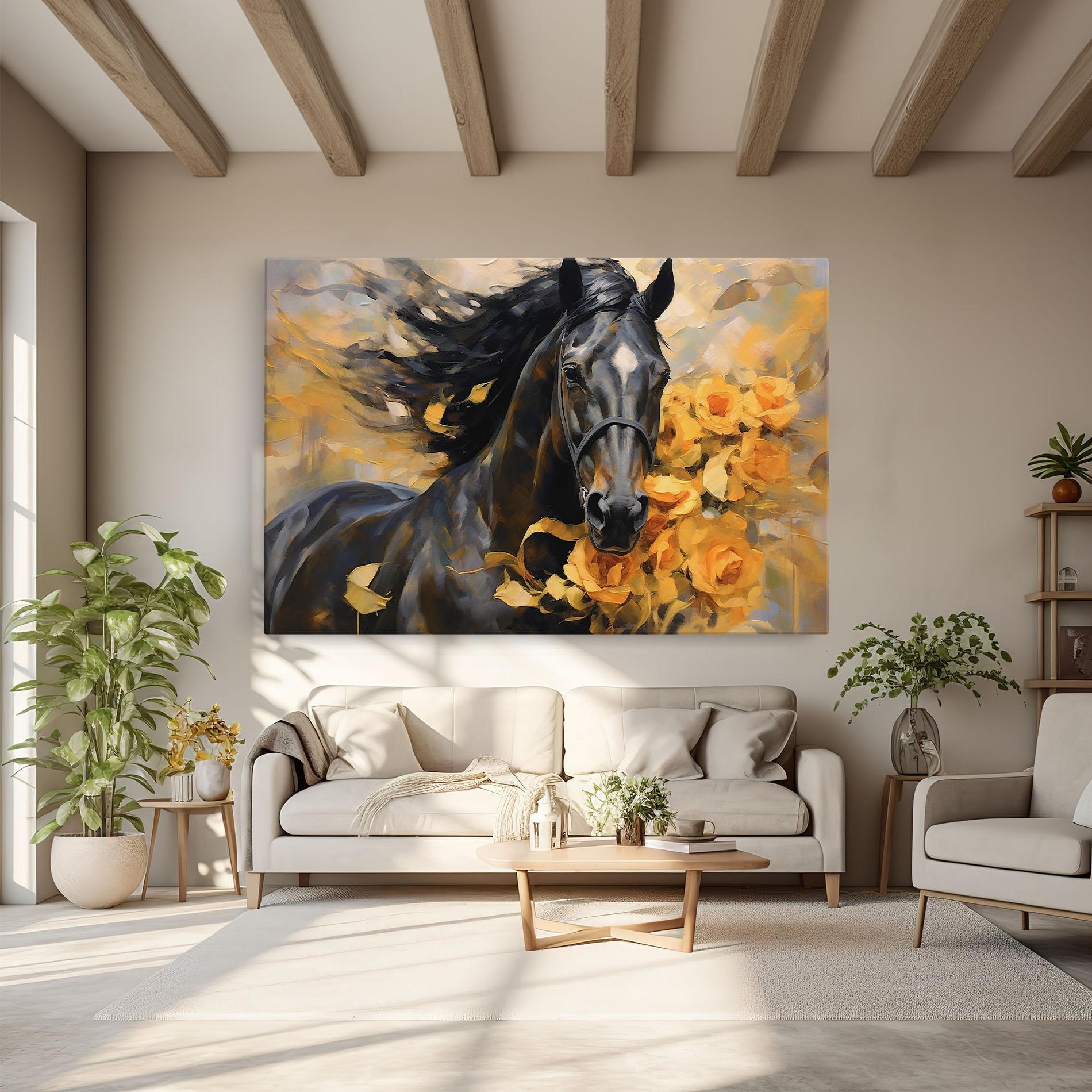 Leinwandbild Yellow Roses Horse mockup 6