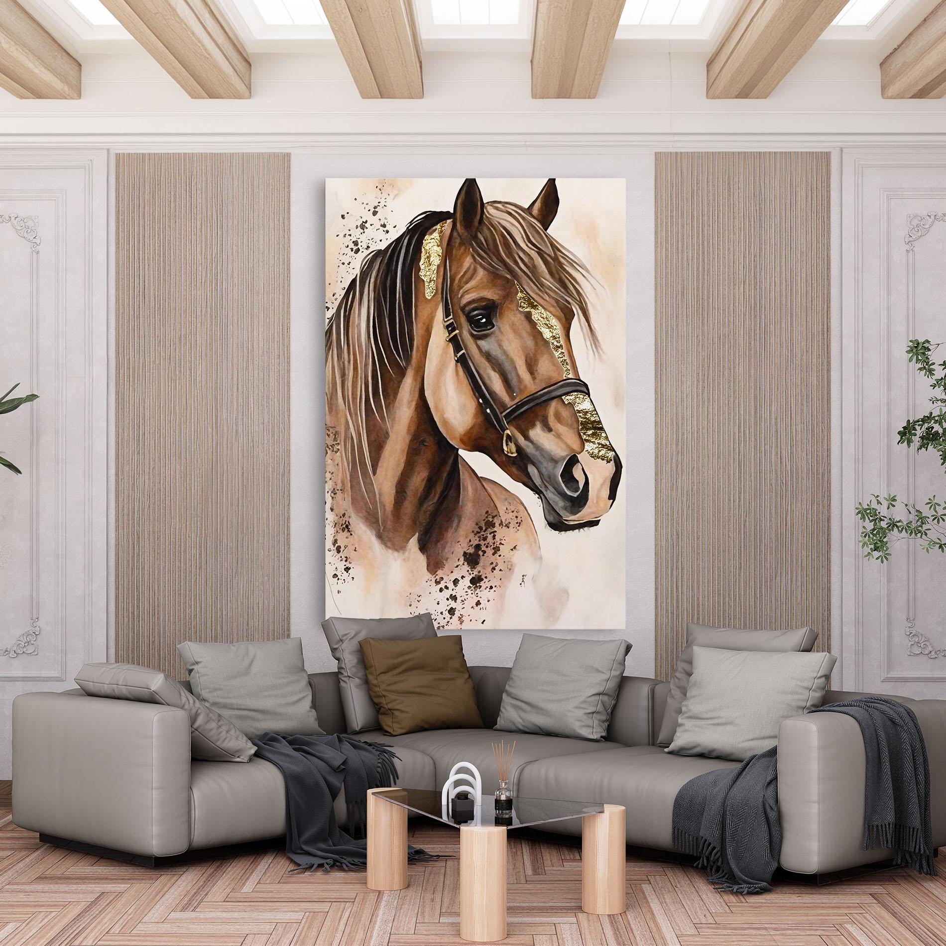 Leinwandbild Gold Horse Painting mockup 6