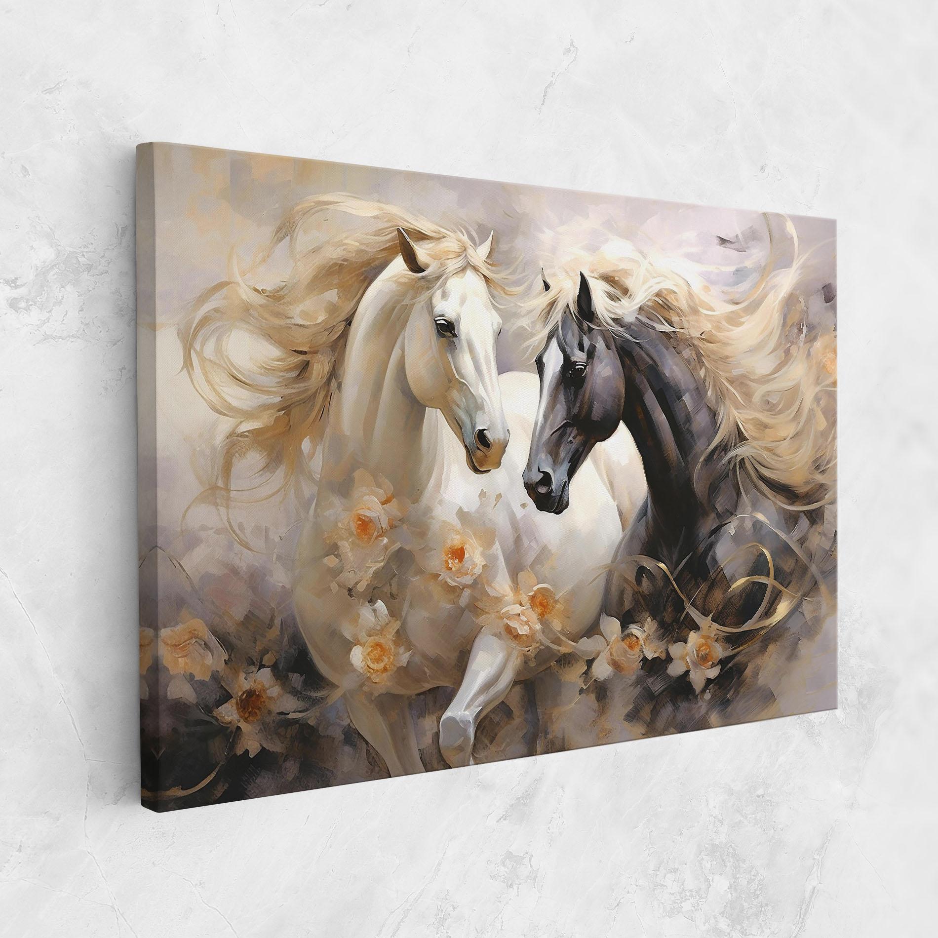 Leinwandbild Black And White Horses mockup 1
