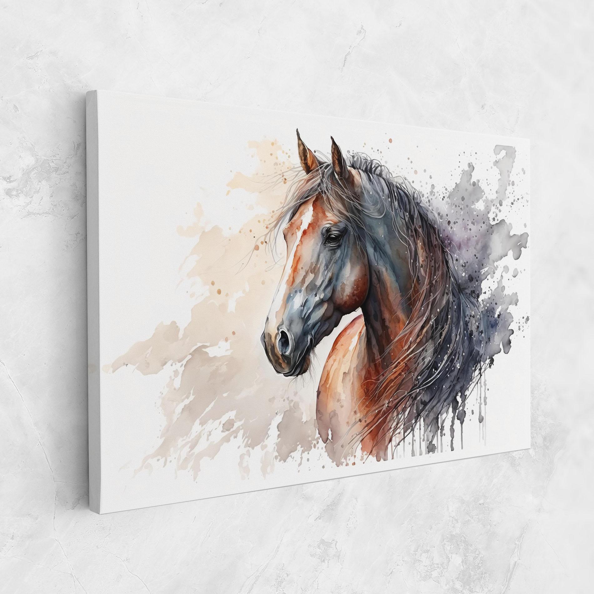 Leinwandbild Black Brown Horse Painting mockup 1