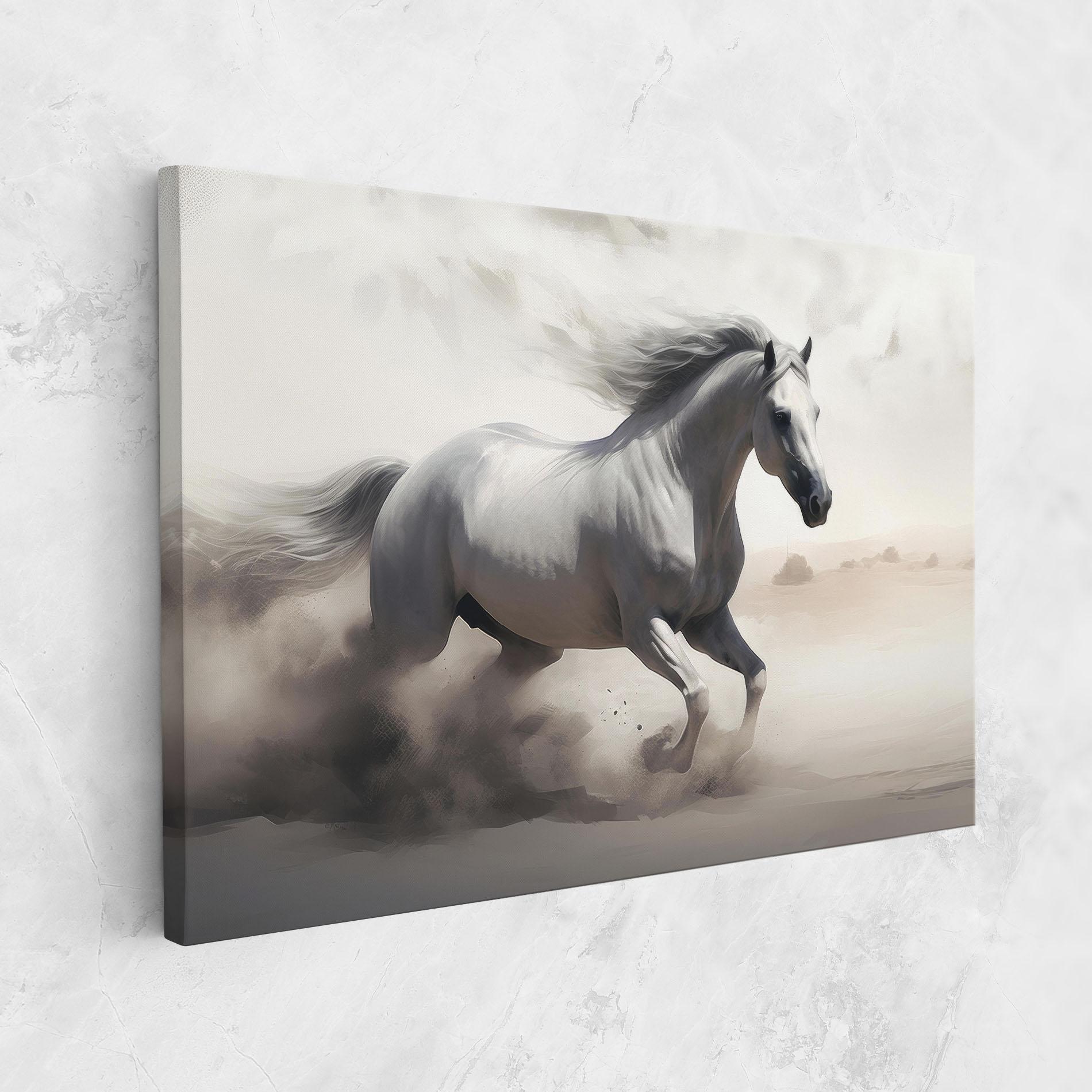 Leinwandbild Light Grey Horse Galloping mockup 1