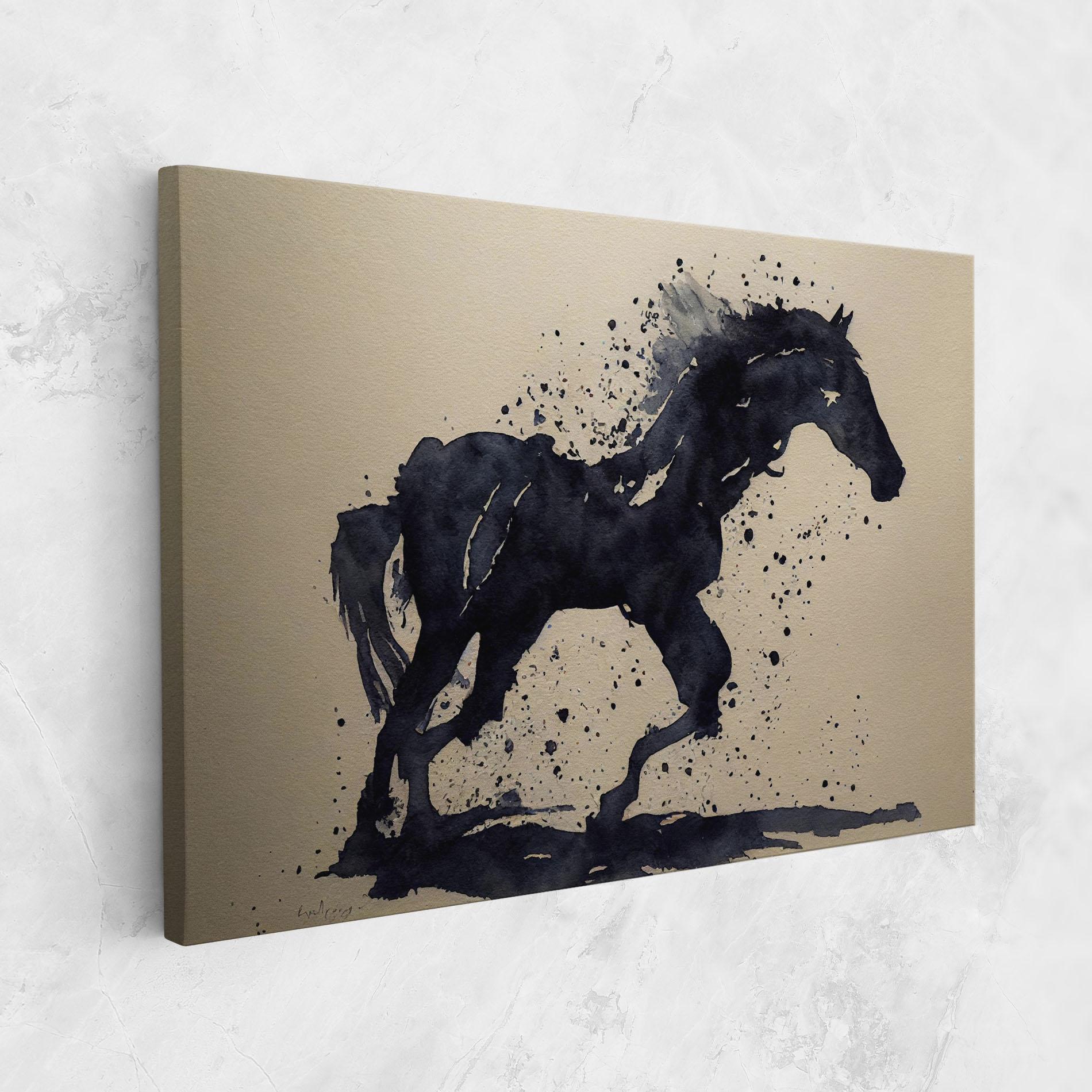 Leinwandbild Watercolor Black Horse mockup 1