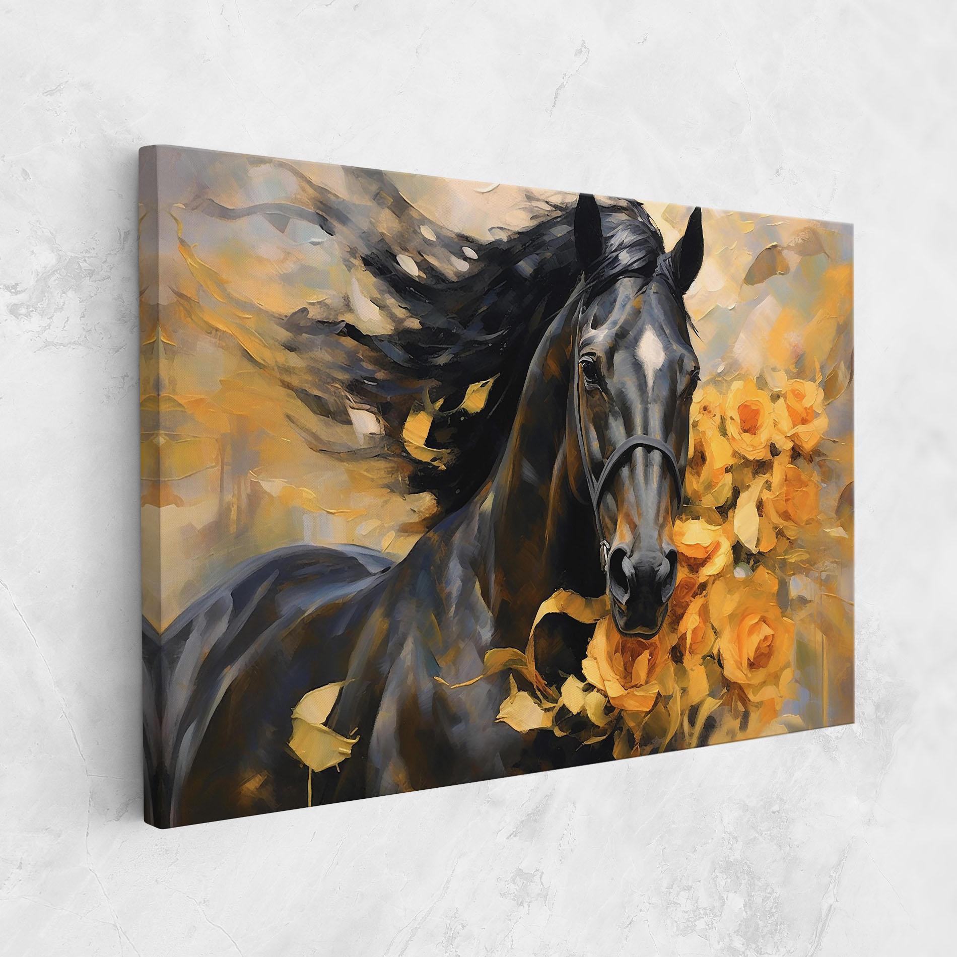 Leinwandbild Yellow Roses Horse mockup 1