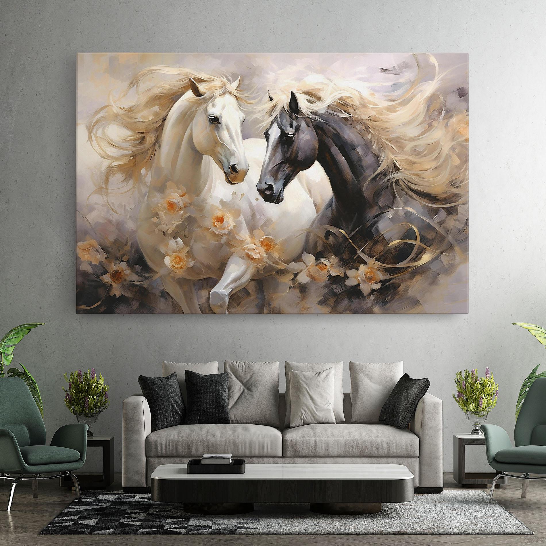 Leinwandbild Black And White Horses mockup 7