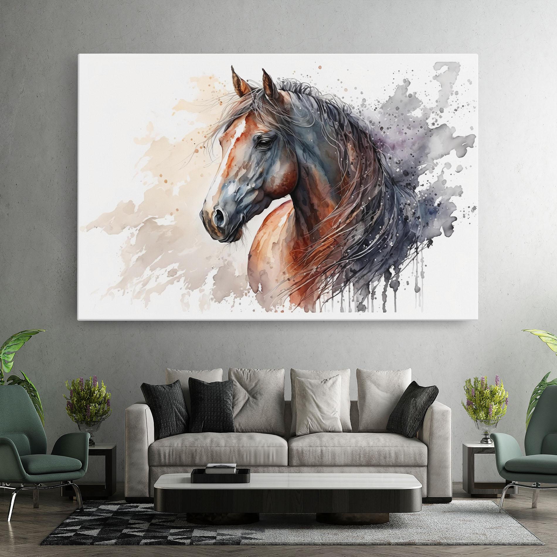 Leinwandbild Black Brown Horse Painting mockup 7