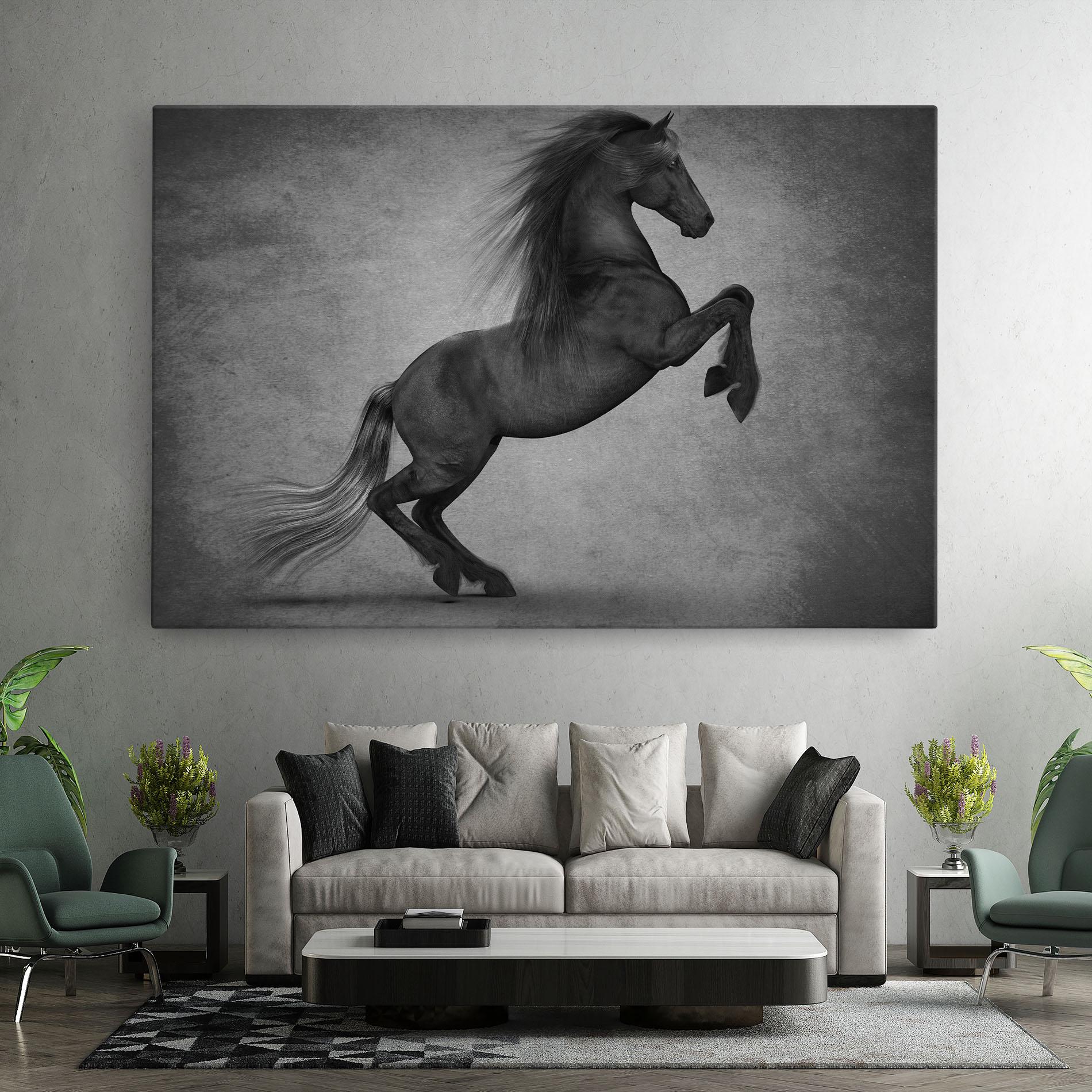 Leinwandbild Black Horse Jumping mockup 7