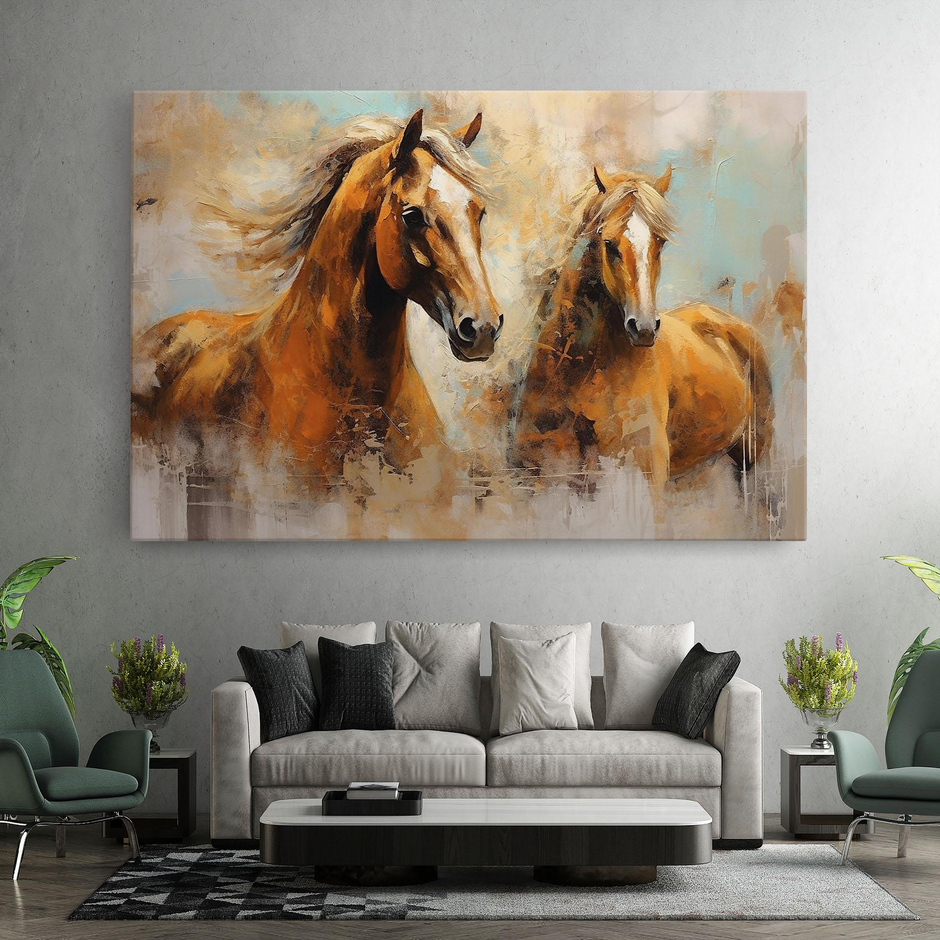 Leinwandbild Brown Horses Staying mockup 7