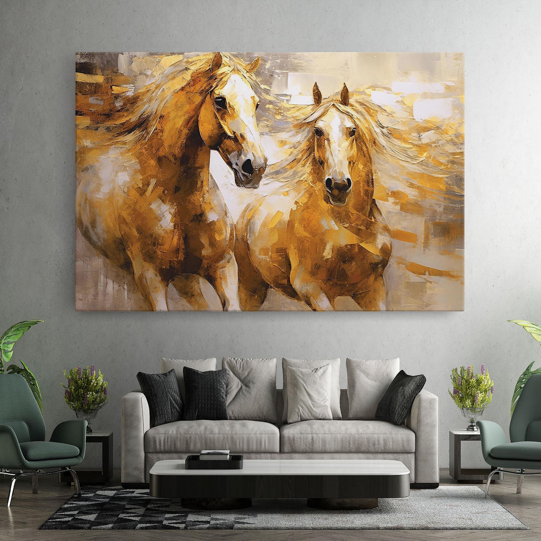 Leinwandbild Golden Brown Horses mockup 7