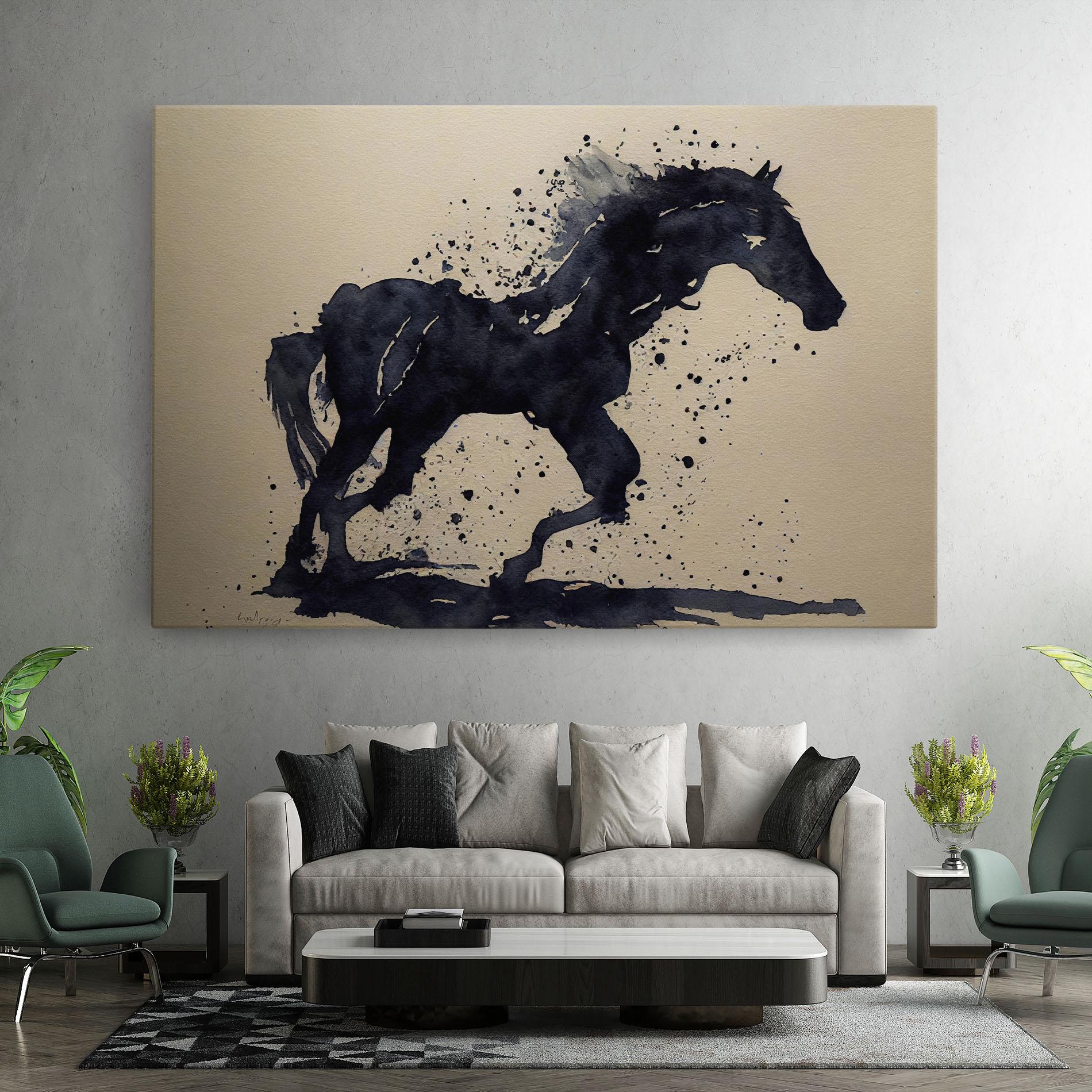 Leinwandbild Watercolor Black Horse mockup 7