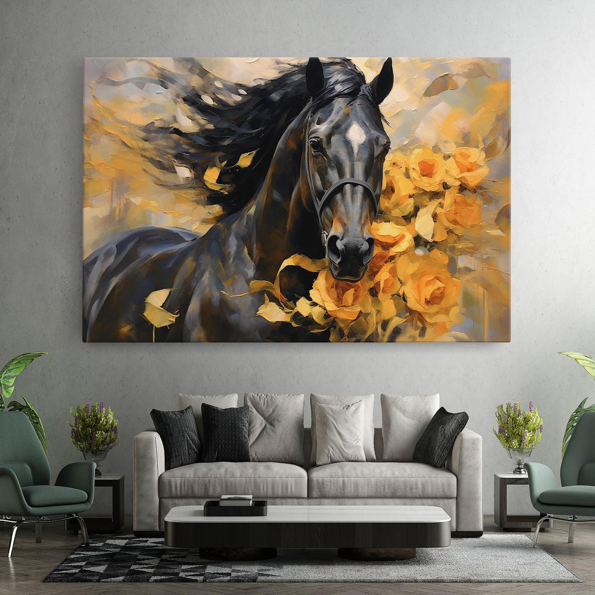 Leinwandbild Yellow Roses Horse mockup 7