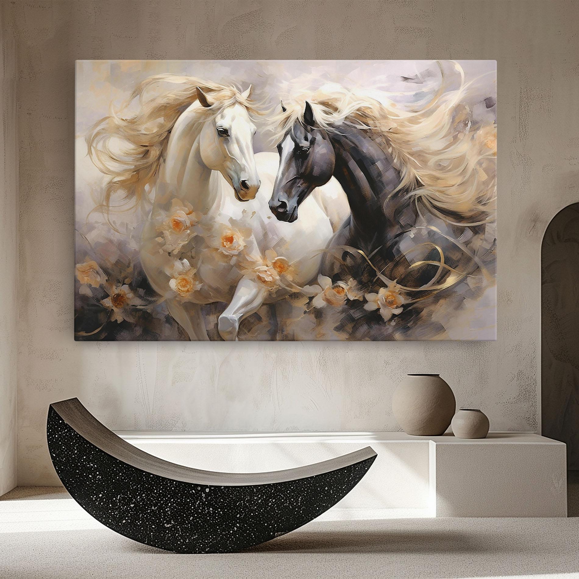 Leinwandbild Black And White Horses mockup 8