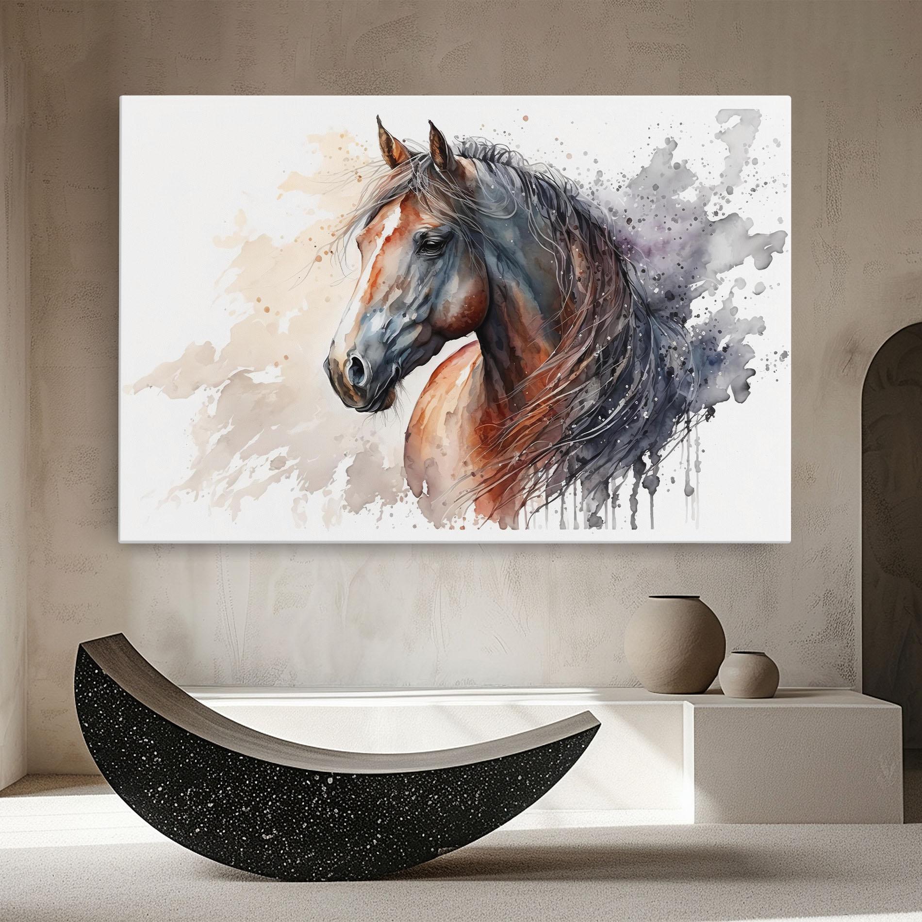 Leinwandbild Black Brown Horse Painting mockup 8
