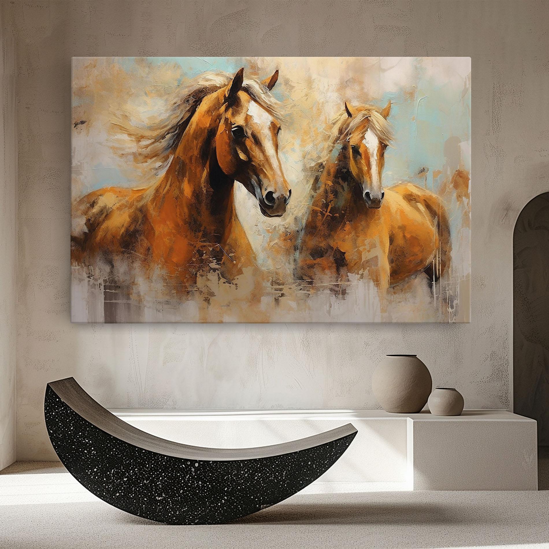 Leinwandbild Brown Horses Staying mockup 8