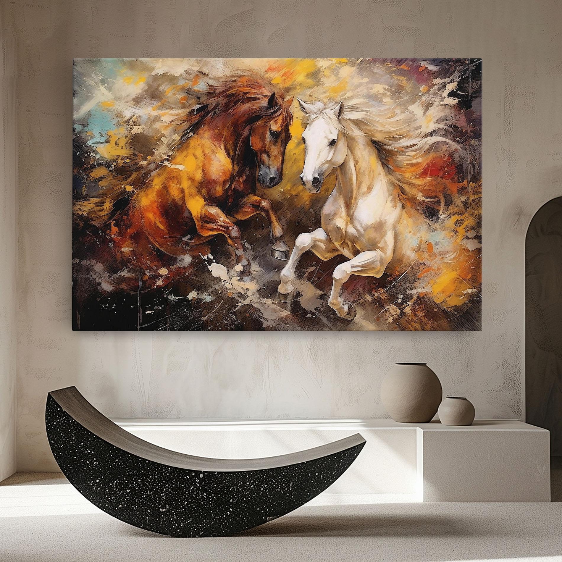 Leinwandbild Brown White Horses mockup 8