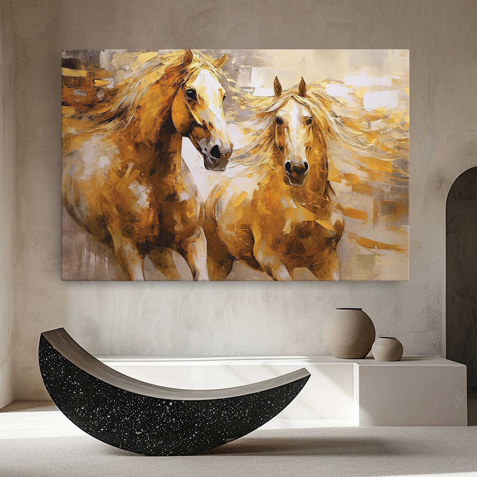 Leinwandbild Golden Brown Horses mockup 8