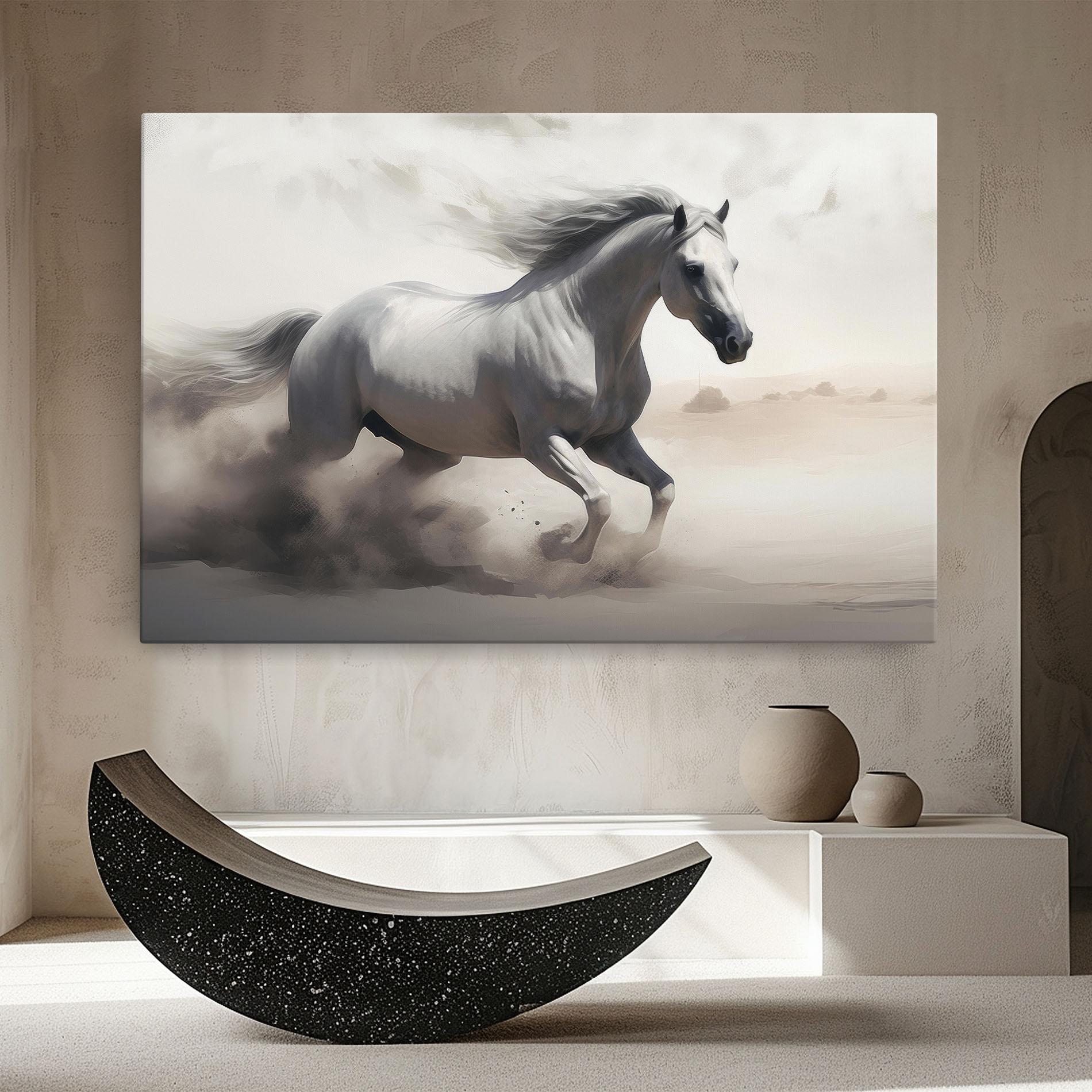 Leinwandbild Light Grey Horse Galloping mockup 8