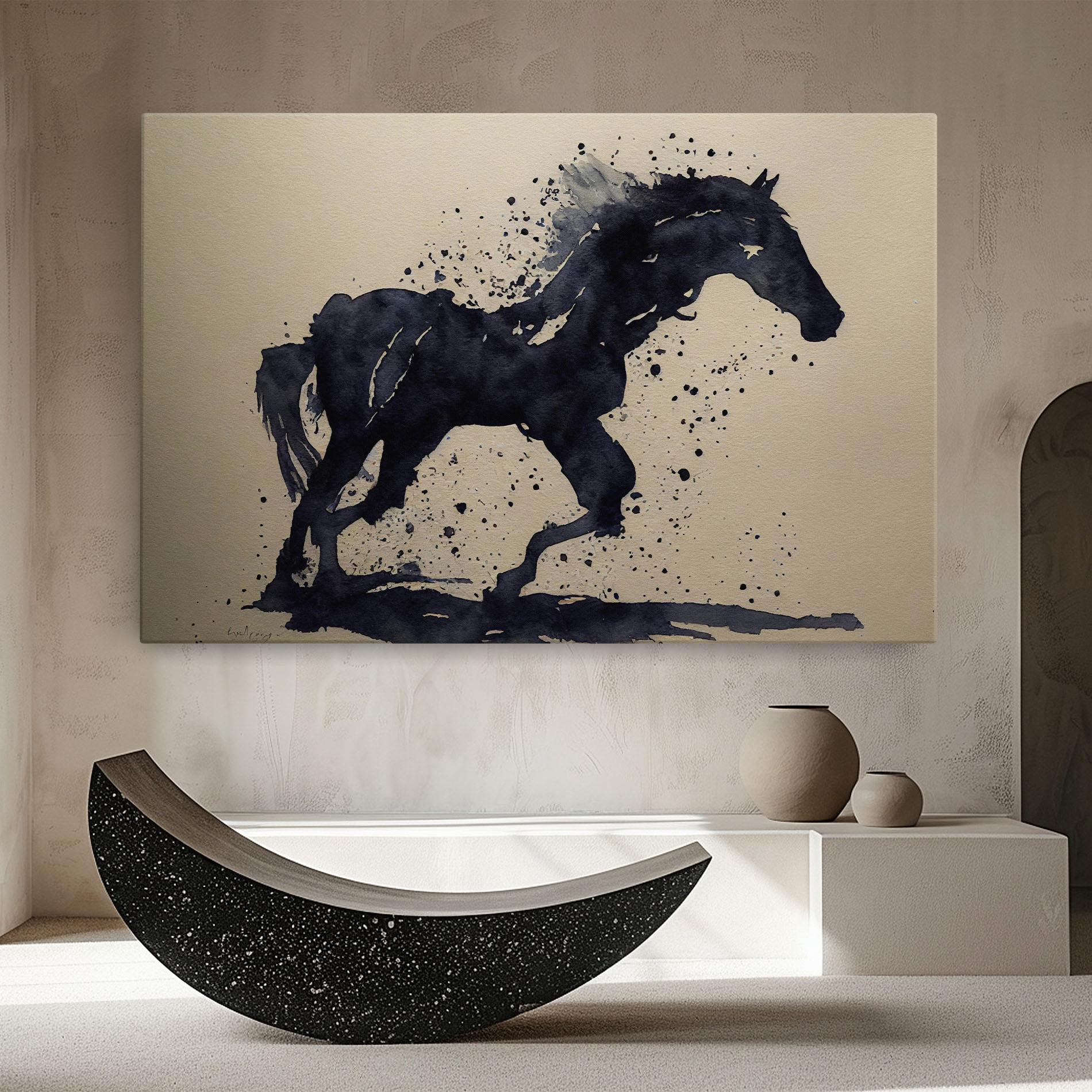 Leinwandbild Watercolor Black Horse mockup 8