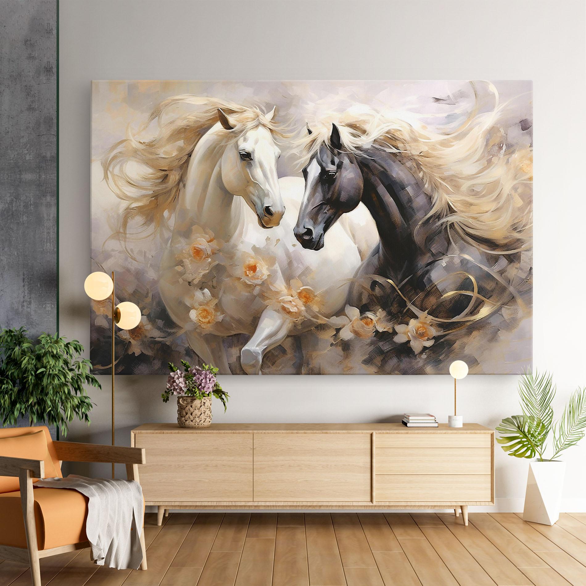 Leinwandbild Black And White Horses mockup 9