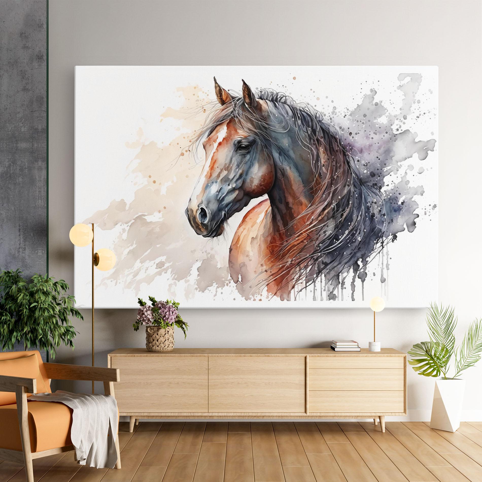 Leinwandbild Black Brown Horse Painting mockup 9