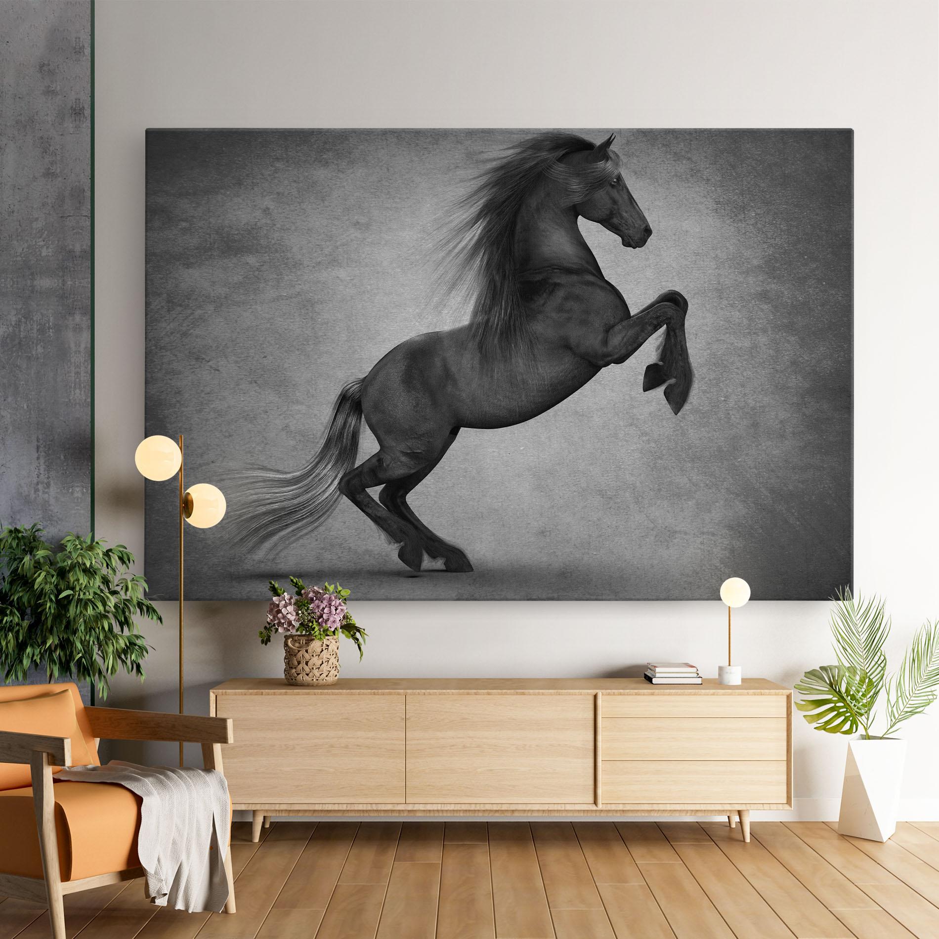 Leinwandbild Black Horse Jumping mockup 9