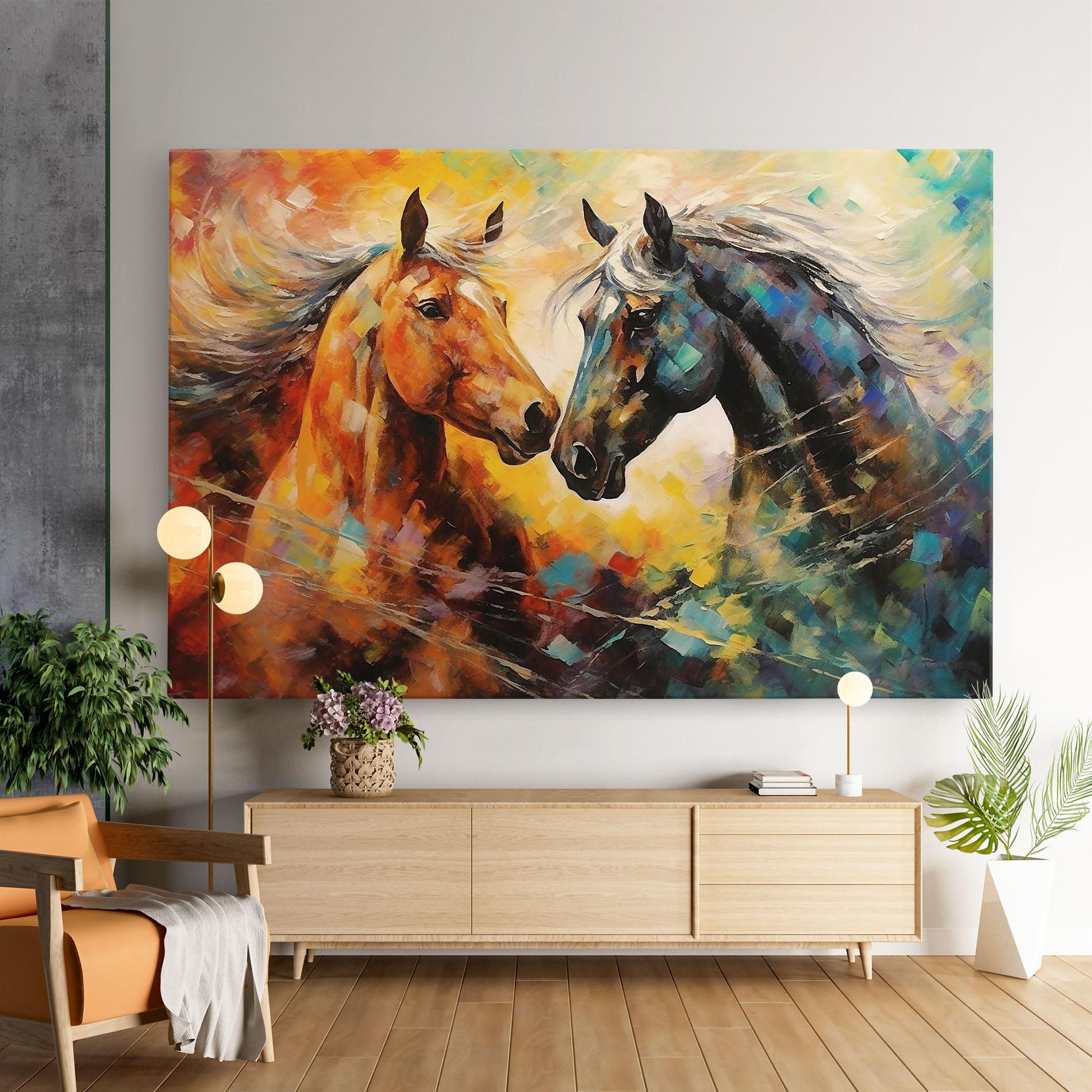 Leinwandbild Brown Black Horses mockup 9