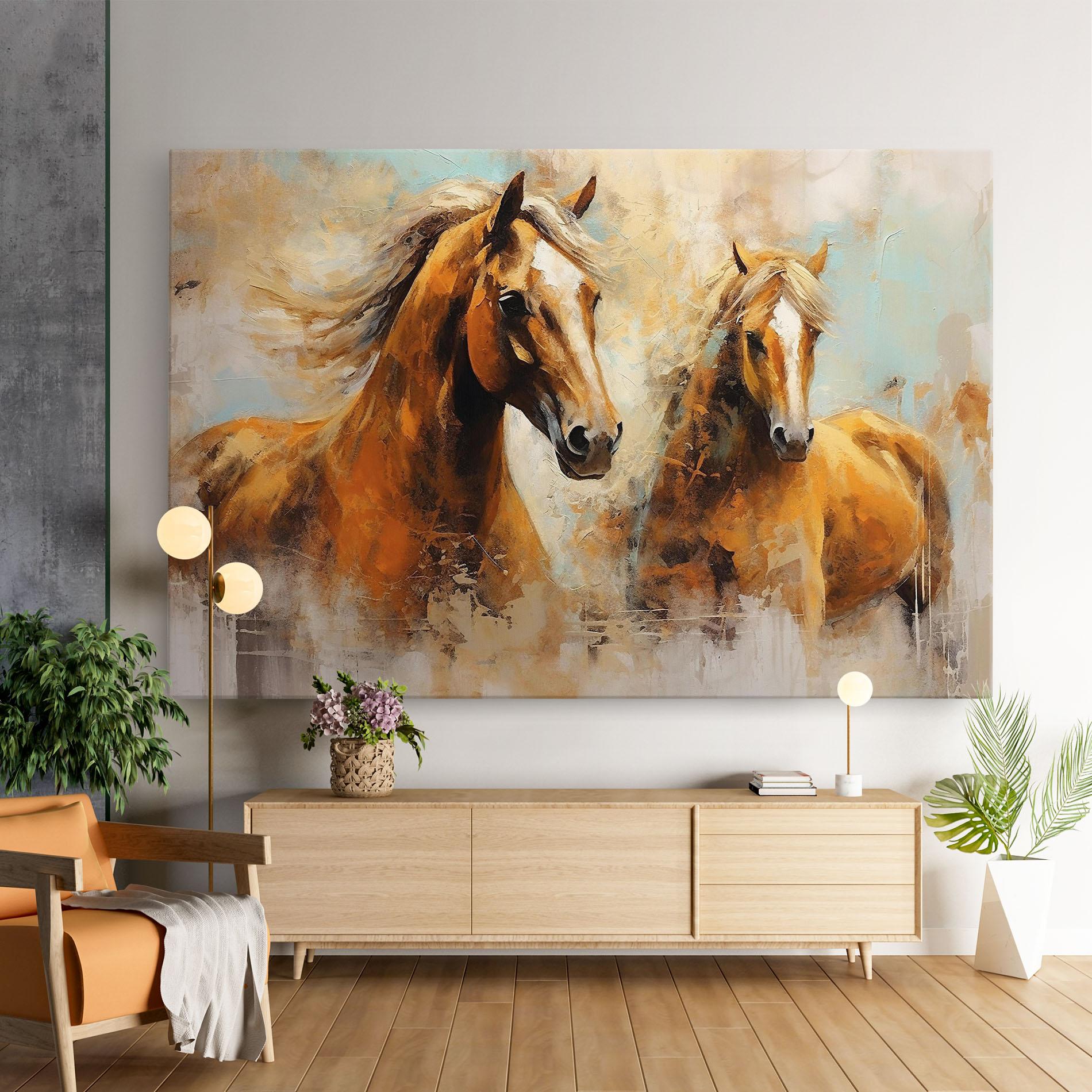 Leinwandbild Brown Horses Staying mockup 9