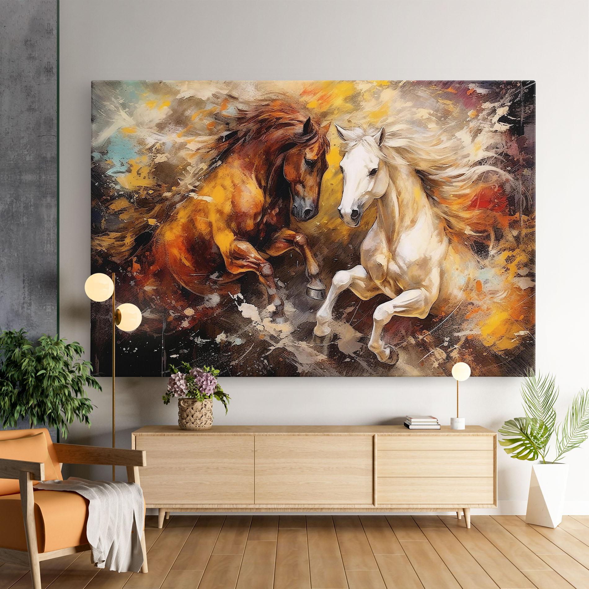 Leinwandbild Brown White Horses mockup 9