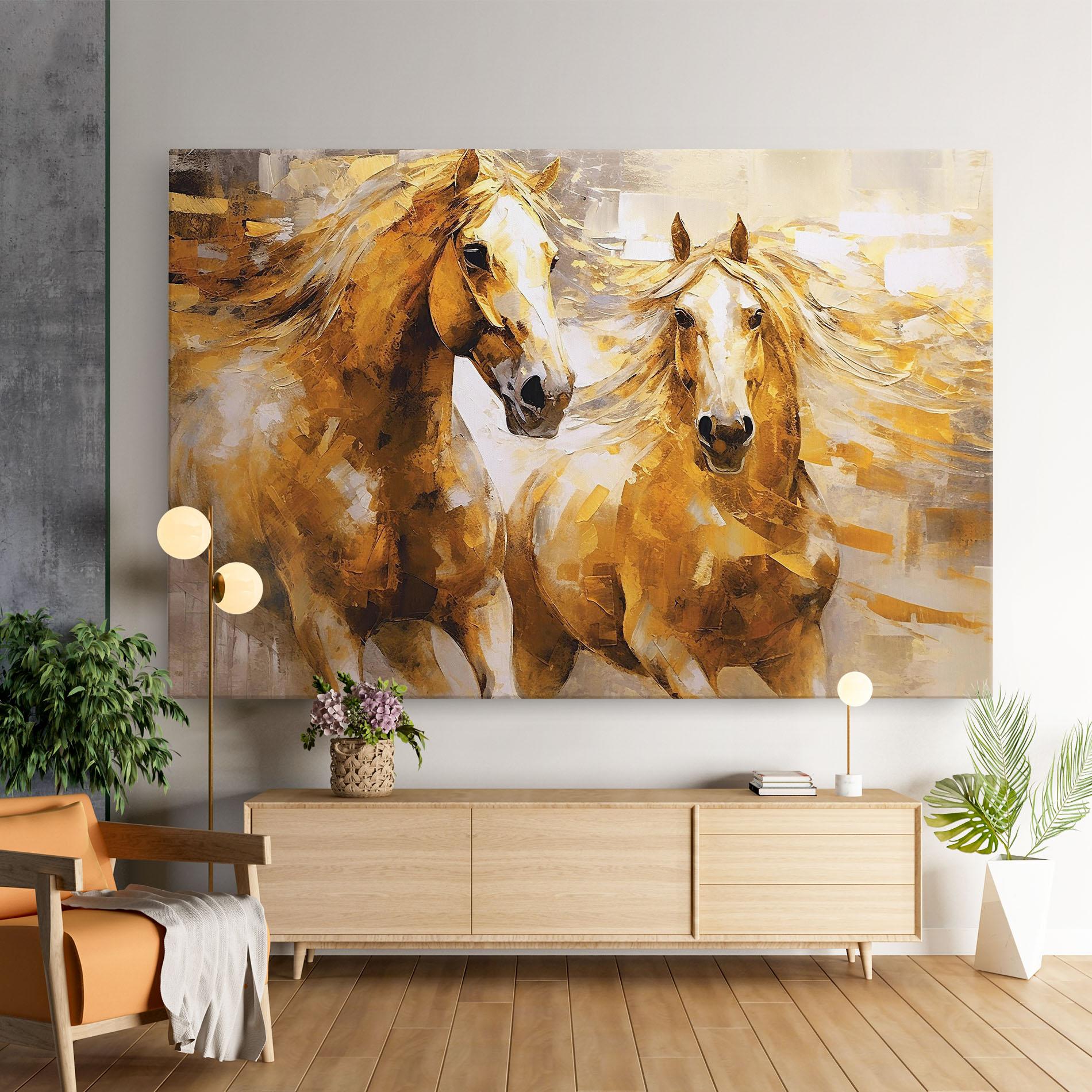 Leinwandbild Golden Brown Horses mockup 9