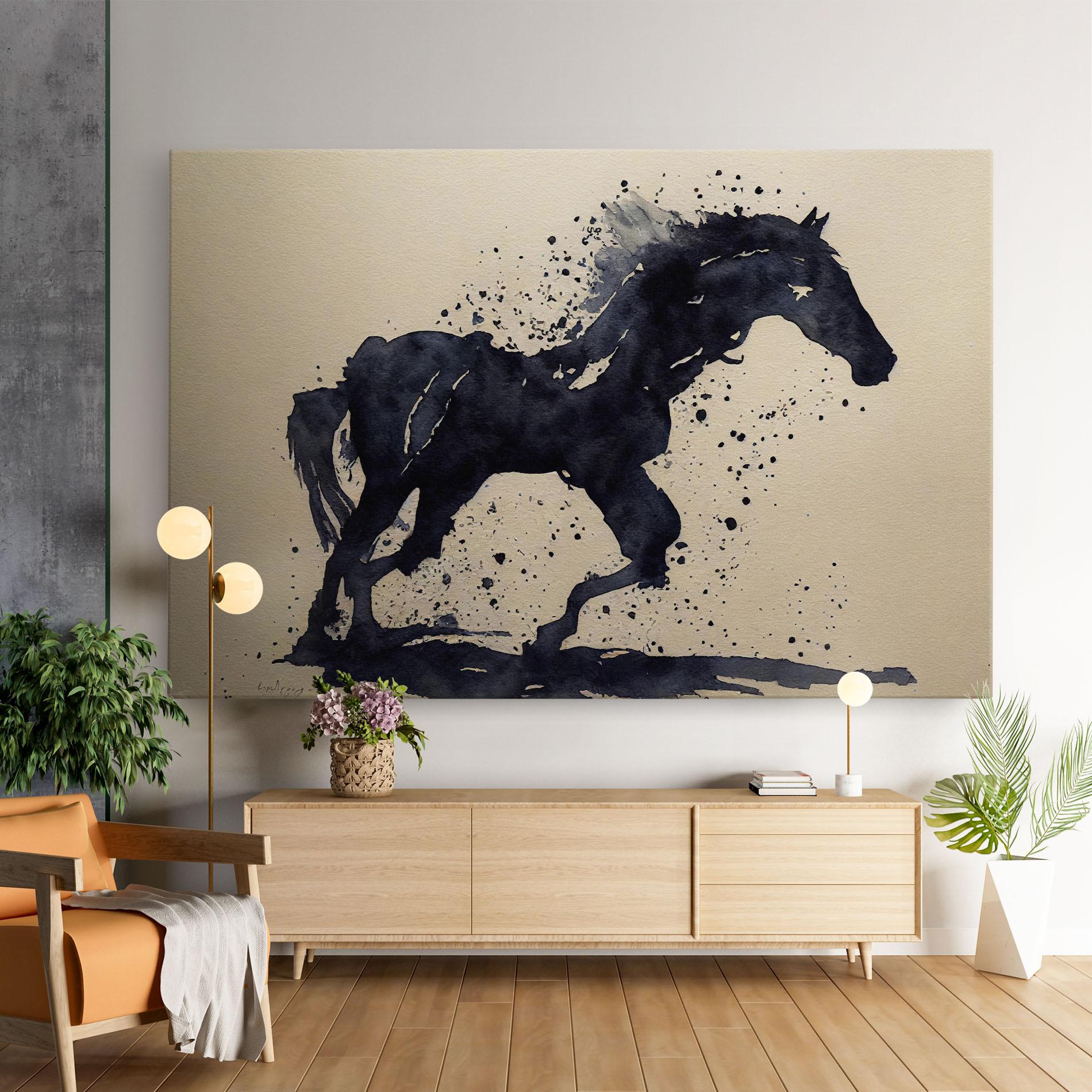 Leinwandbild Watercolor Black Horse mockup 9