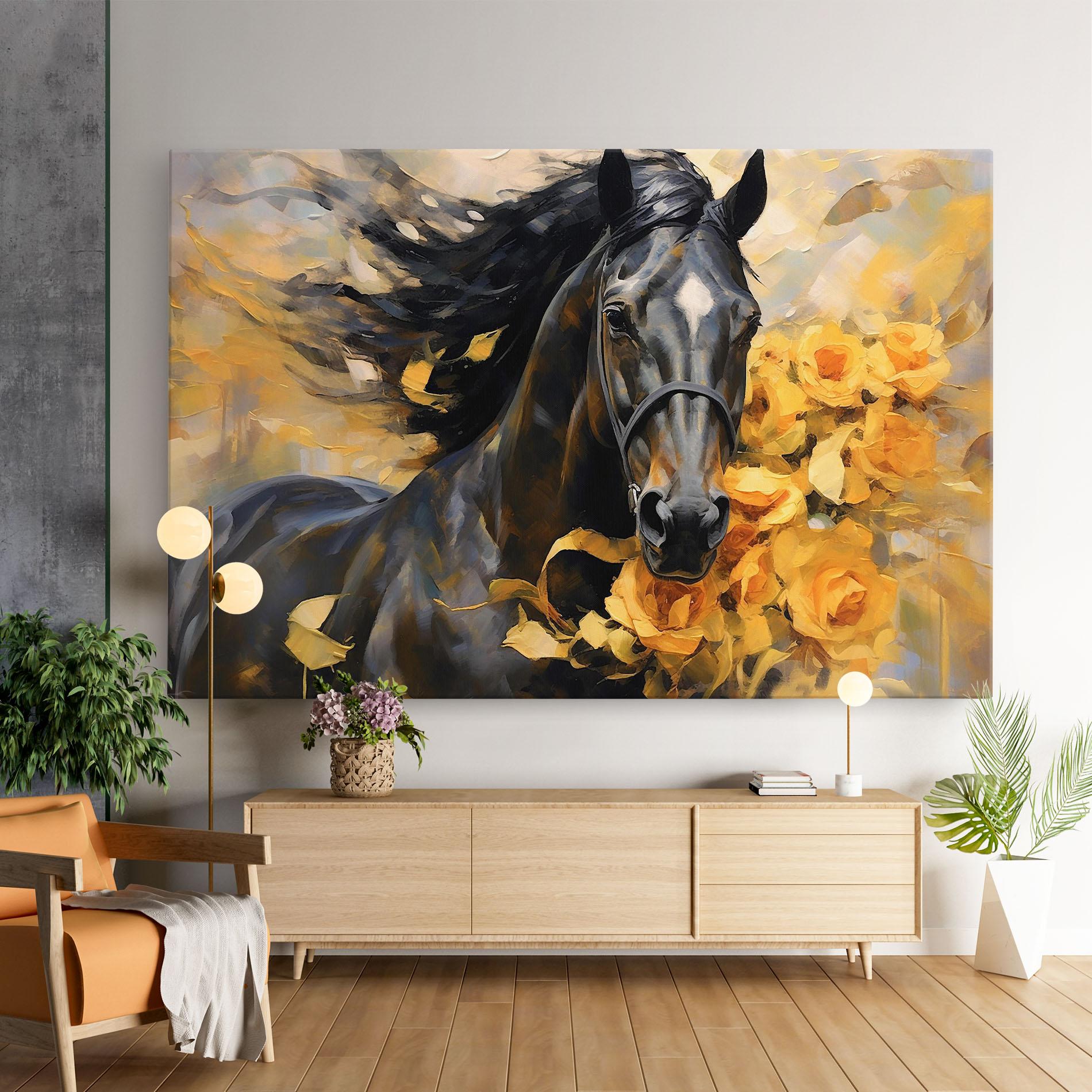 Leinwandbild Yellow Roses Horse mockup 9
