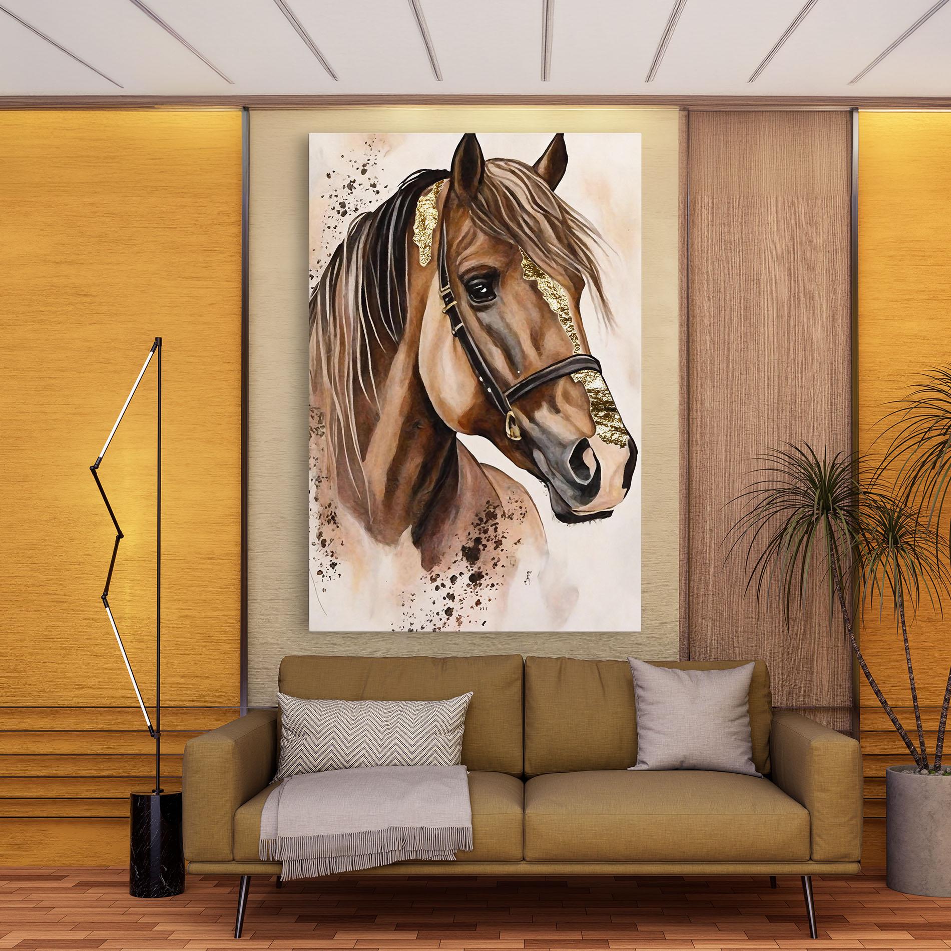 Leinwandbild Gold Horse Painting mockup 9