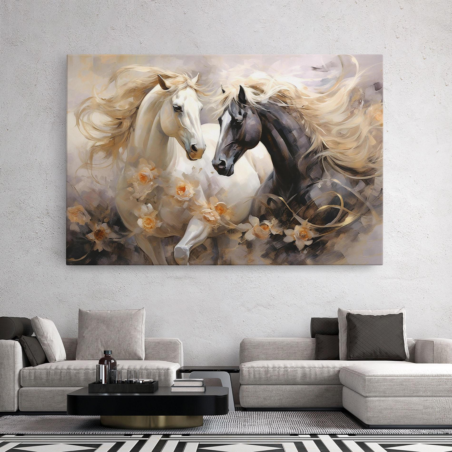 Leinwandbild Black And White Horses mockup 2