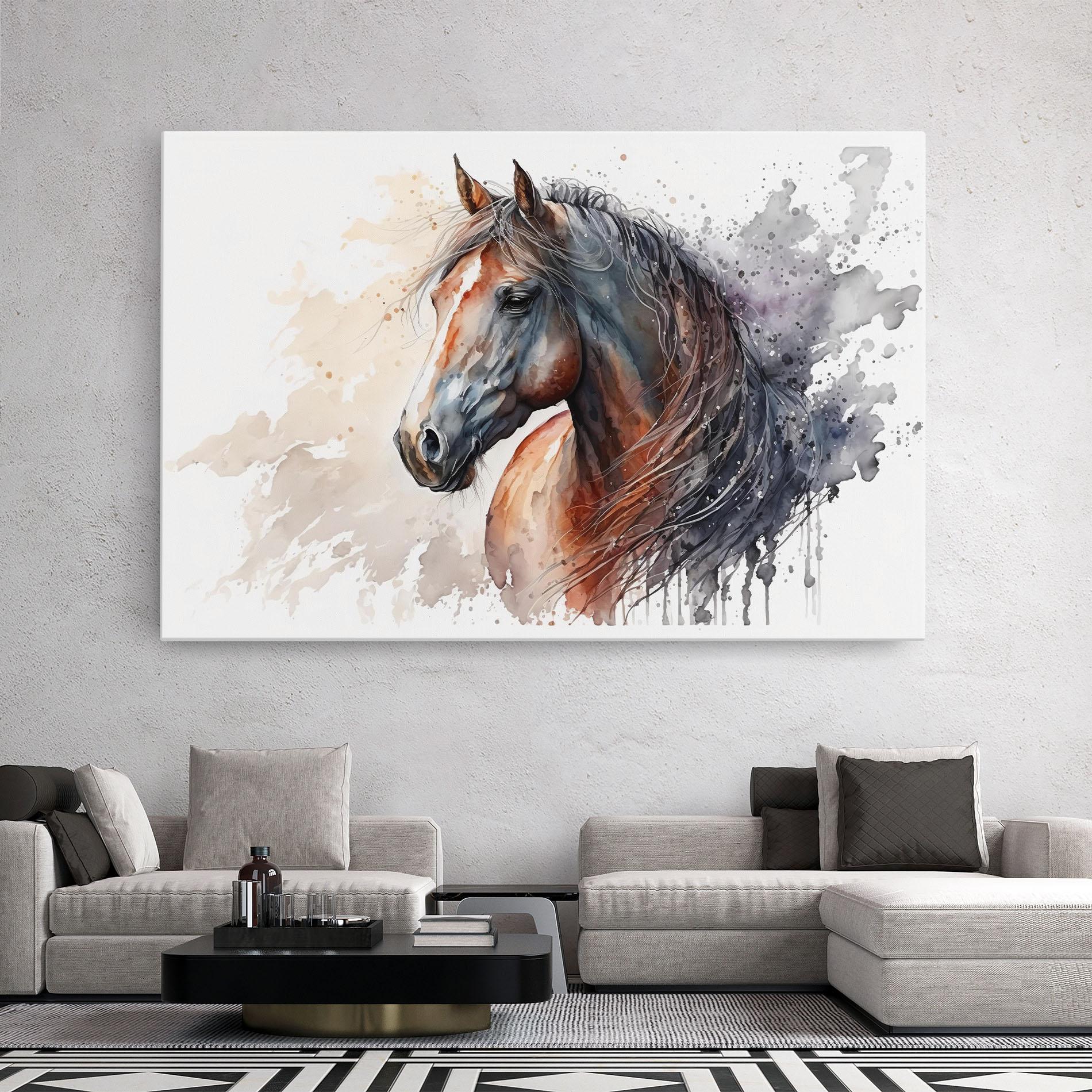 Leinwandbild Black Brown Horse Painting mockup 2