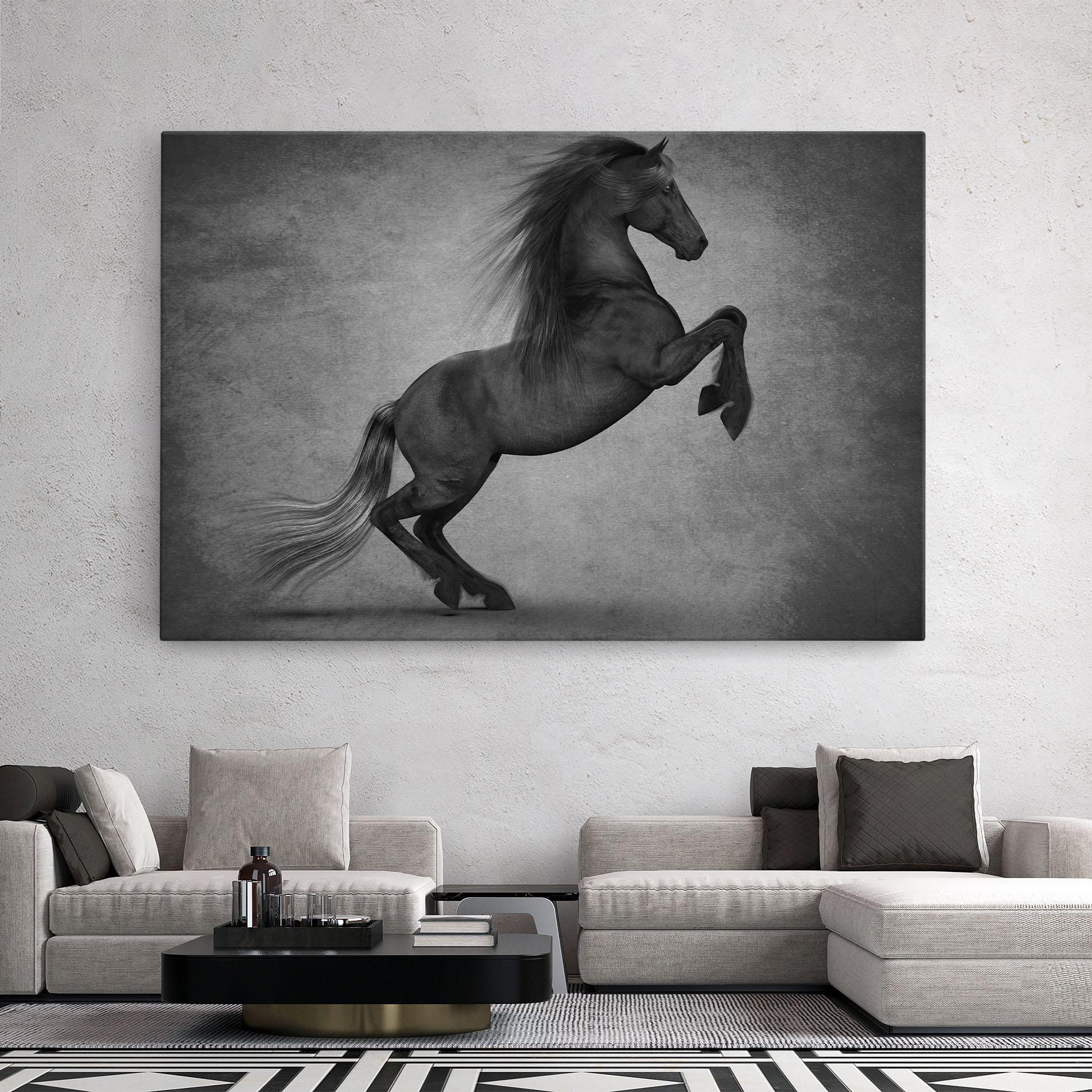 Leinwandbild Black Horse Jumping mockup 2