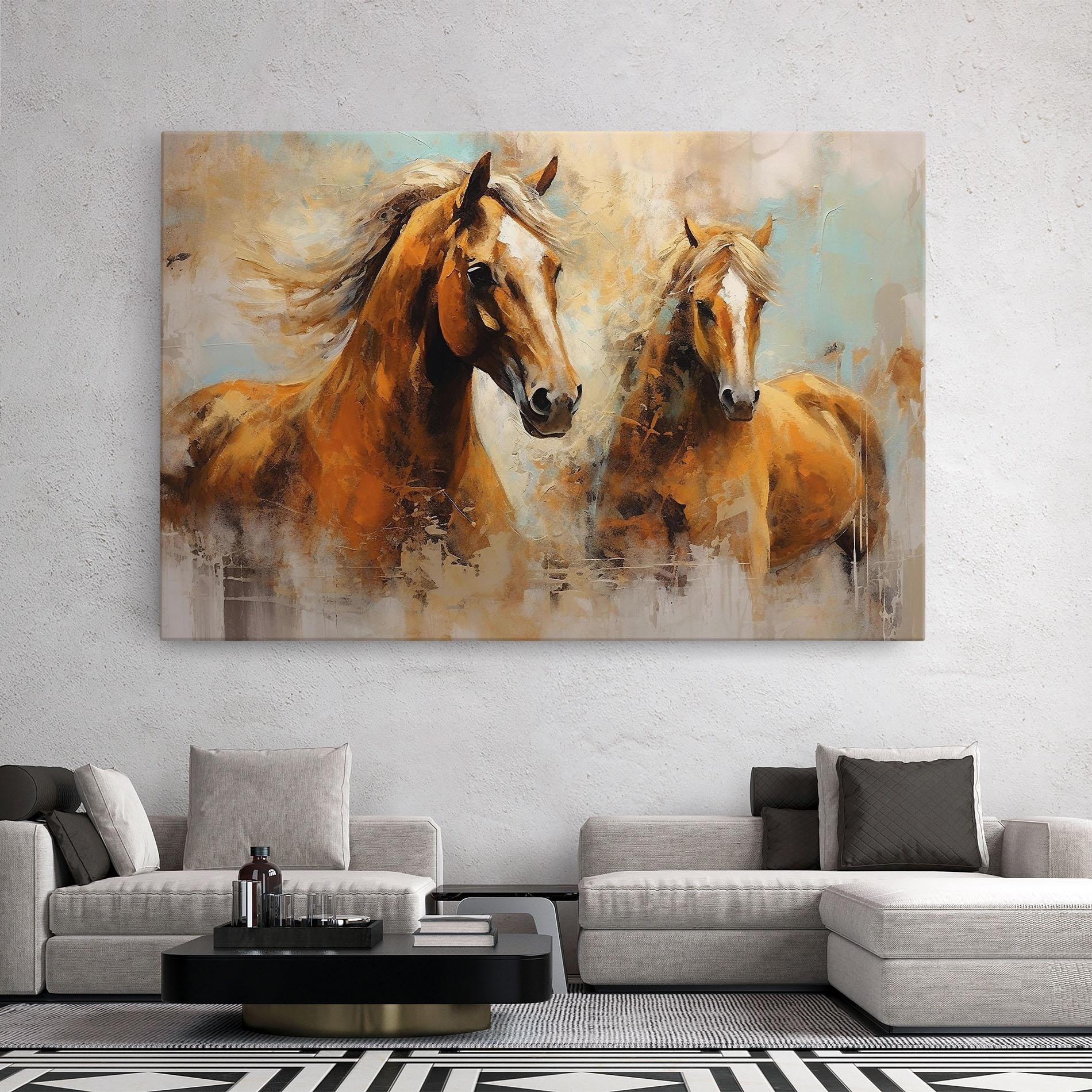 Leinwandbild Brown Horses Staying mockup 2