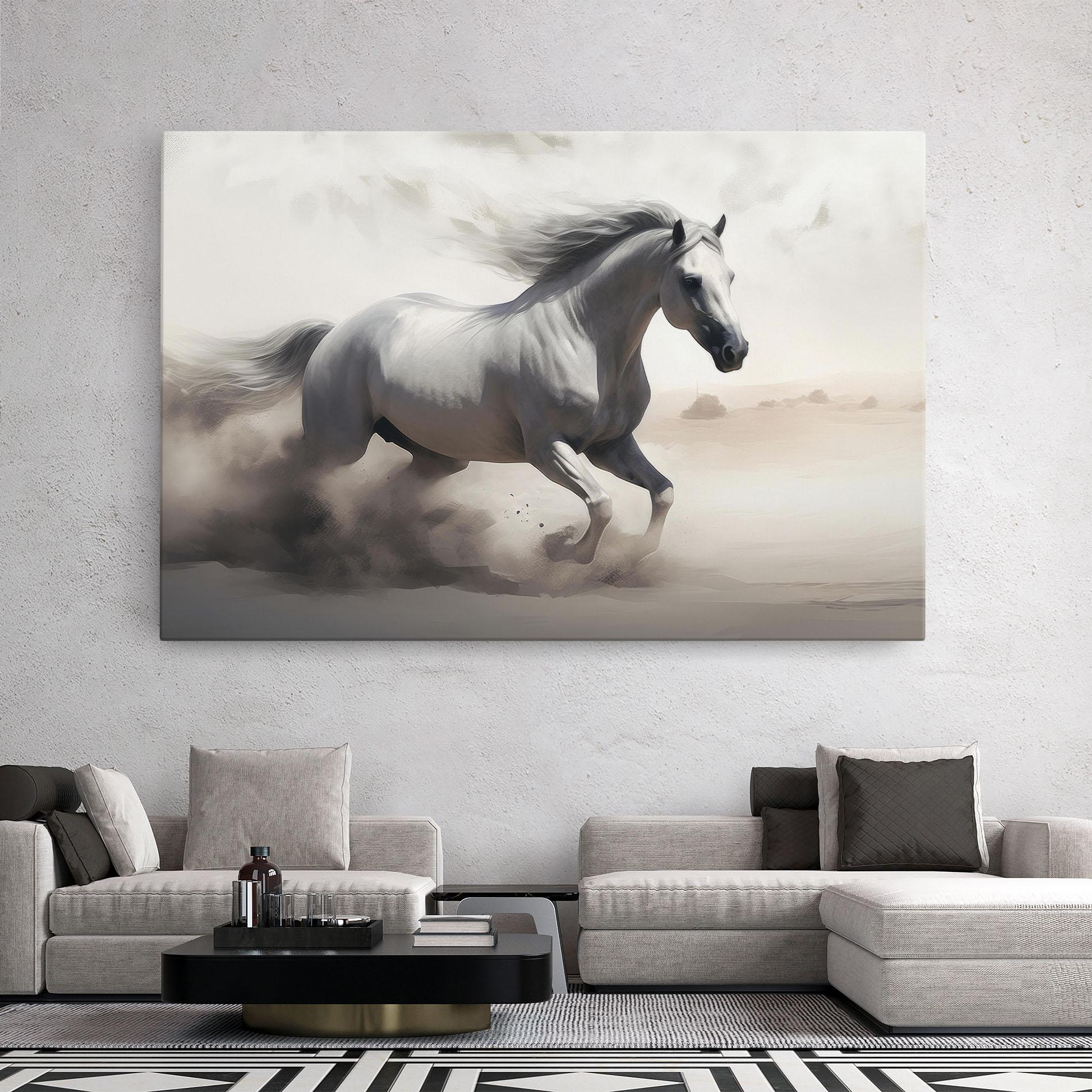 Leinwandbild Light Grey Horse Galloping mockup 2